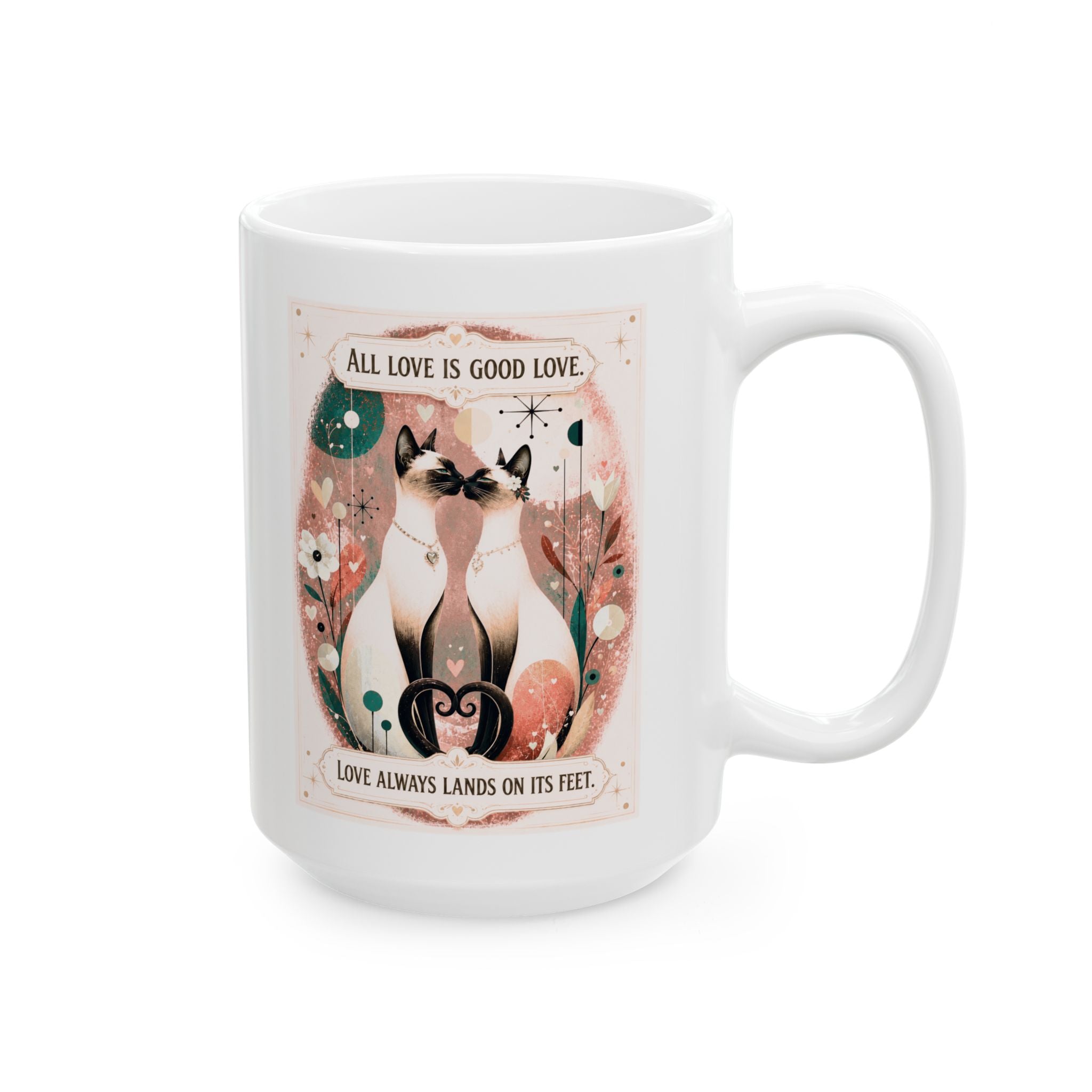 Floral Mama Ceramic Mug — 'Mama' Script Coffee Cup (11oz & 15oz) Siamese cat lovers