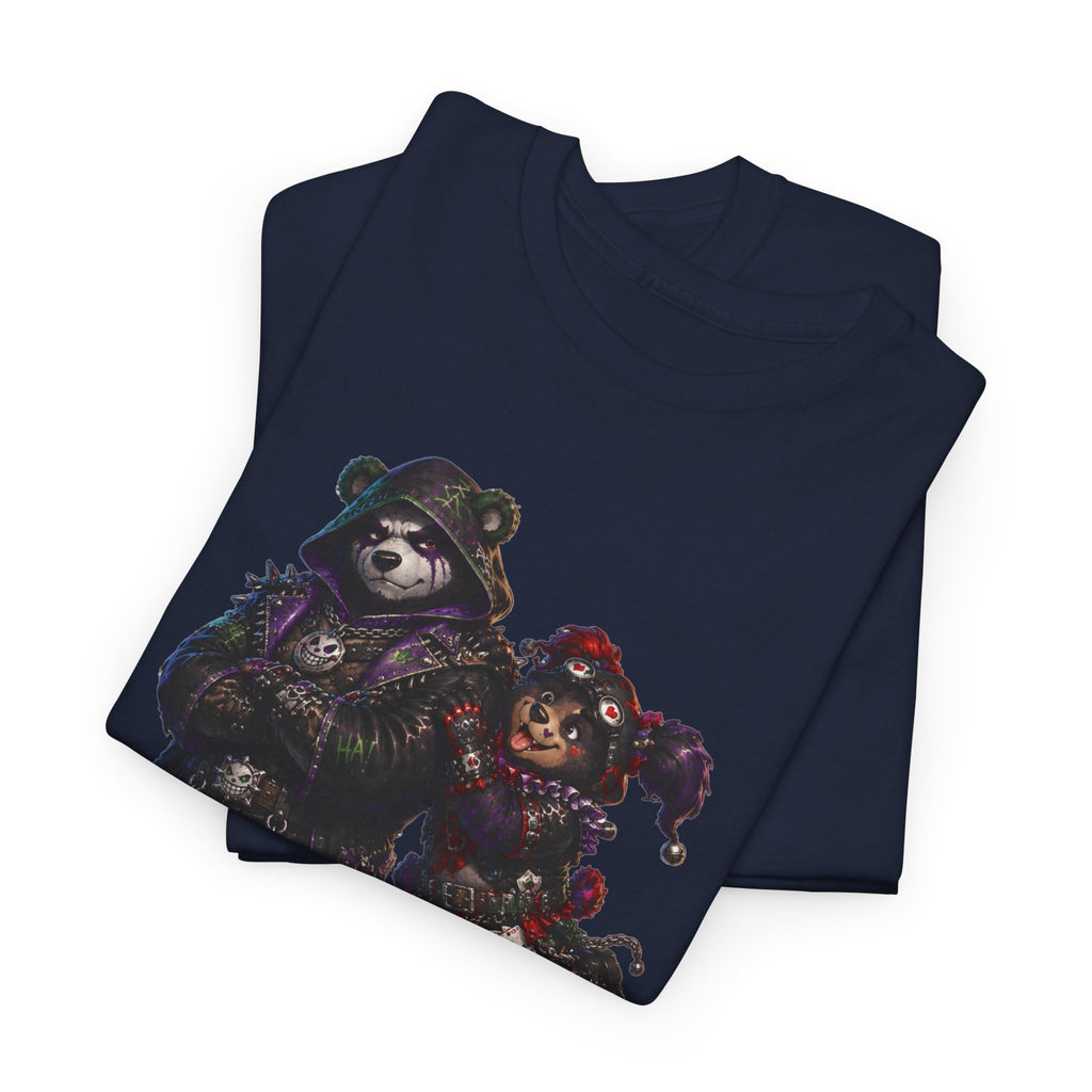 Gothic Bear Duo T-Shirt. Dark Night biker bear mashup tee. Hardly Joking around in Gothic gear.