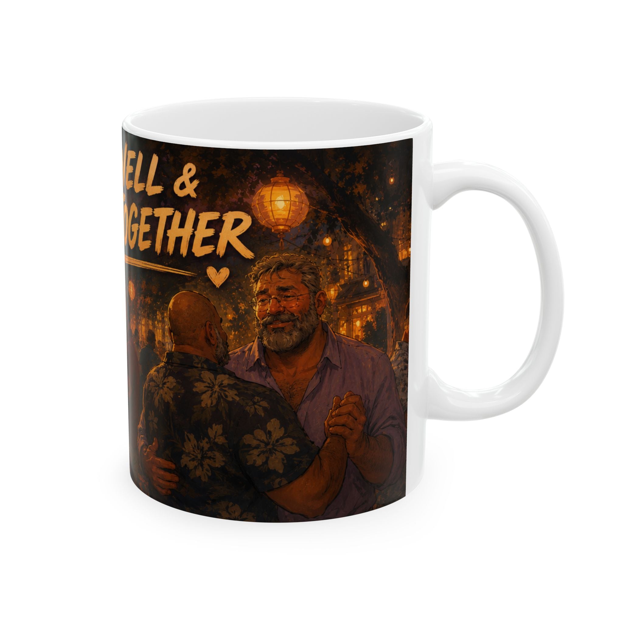 Alive, Well & Dancing Together Ceramic Mug — Vintage Festival Night Coffee Cup (11oz/15oz) Bear community festival event