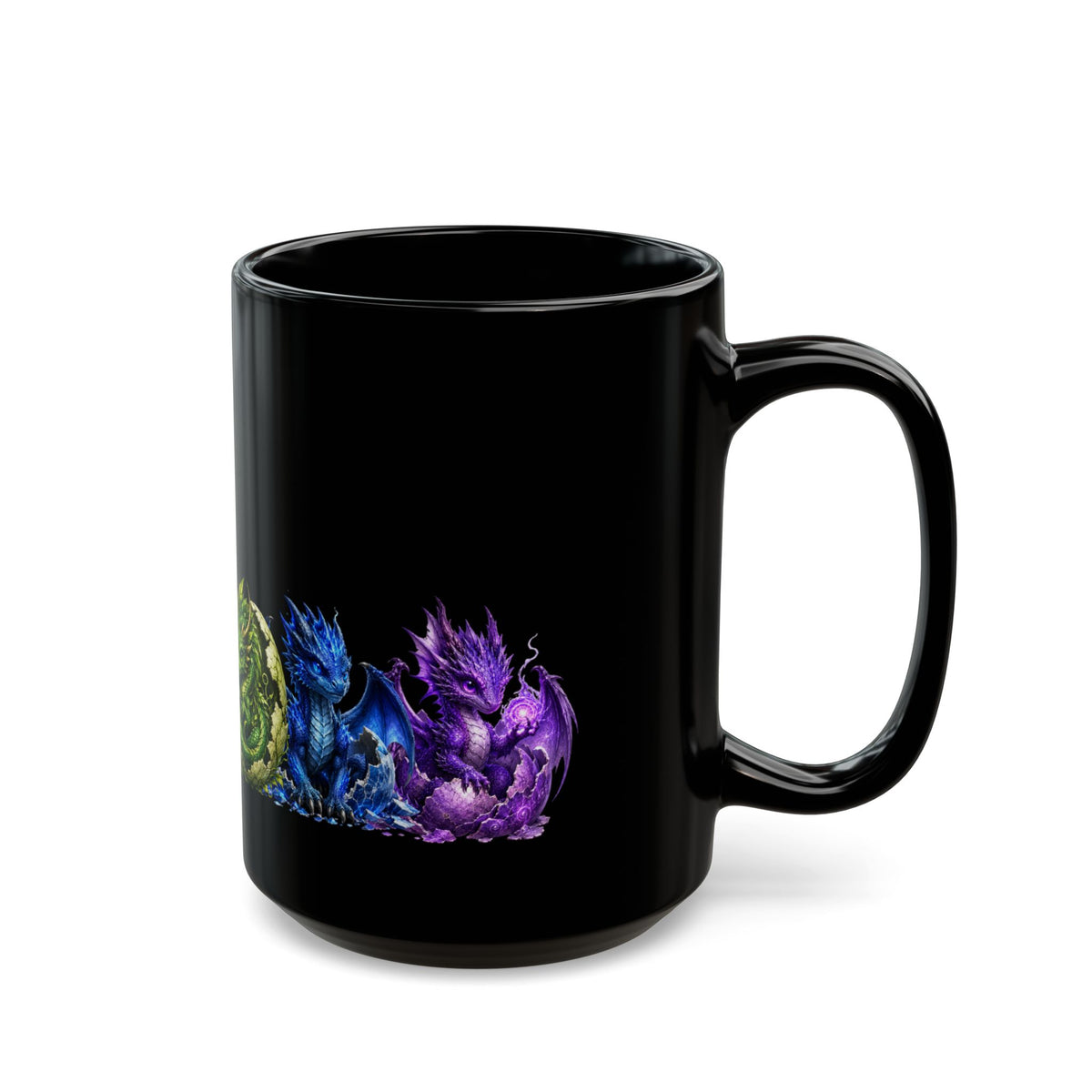 Dragon Hatchlings Black Mug — Colorful Elemental Baby Dragons Coffee Cup (11oz/15oz)Rainbow Dragons