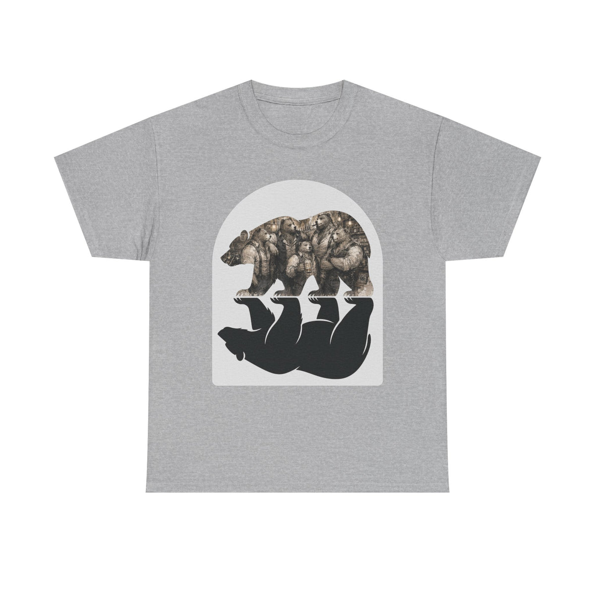 Bear man's shirt. Bear Reflection Graphic Tee — Vintage Wildlife Silhouette T-Shirt