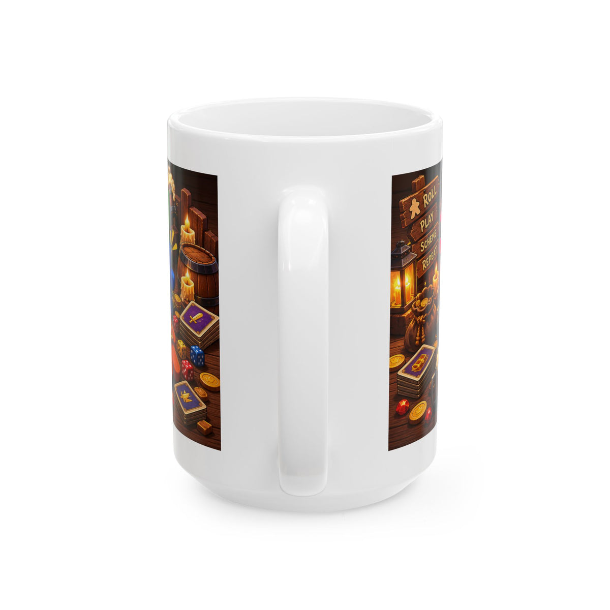 Ceramic Mug — "Powered by Meeples & Poor Decisions" Board Game Coffee Cup