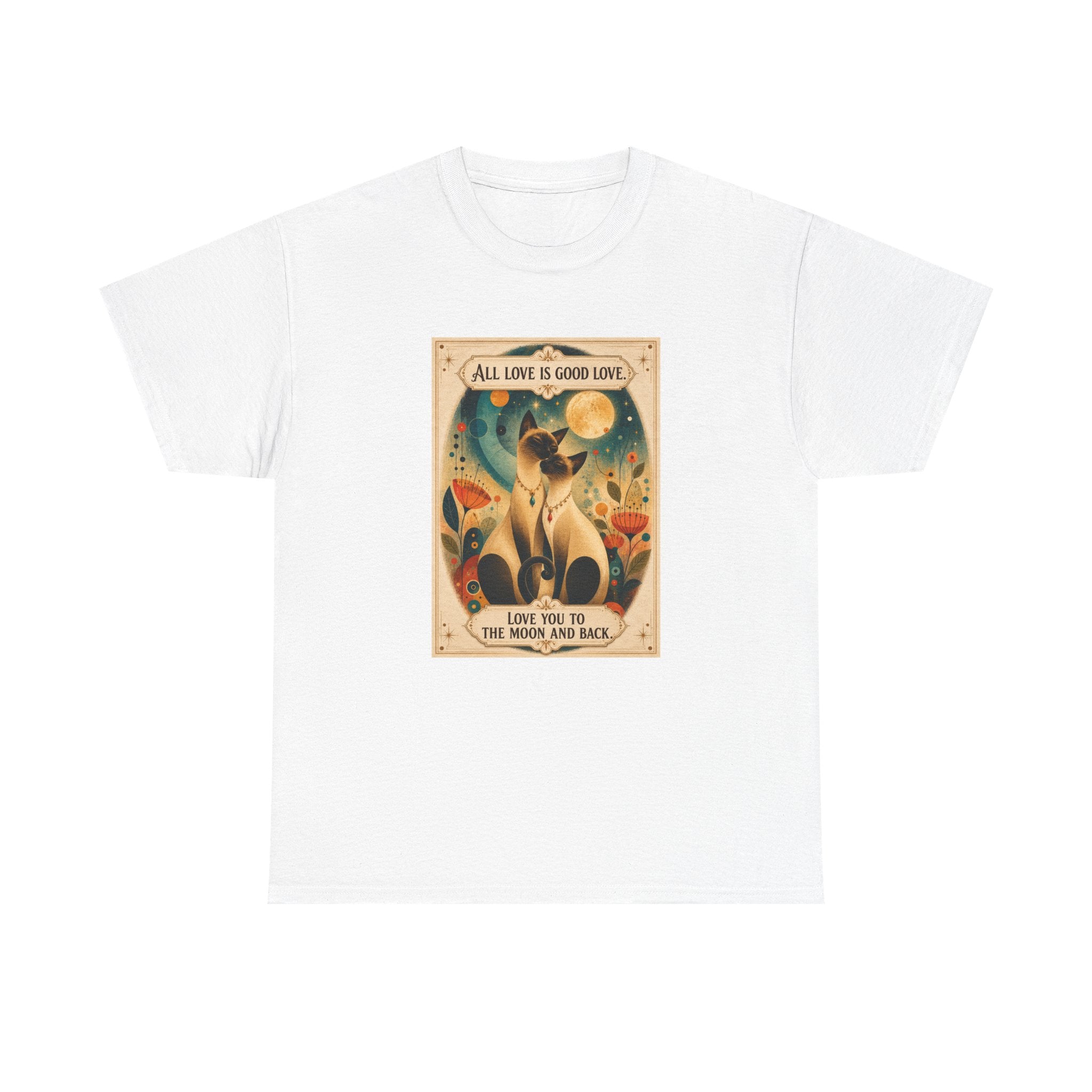 Cat Love Graphic Tee — "All Love is Good Love" Retro Pet Shirt. Siamese Cat Shirt.