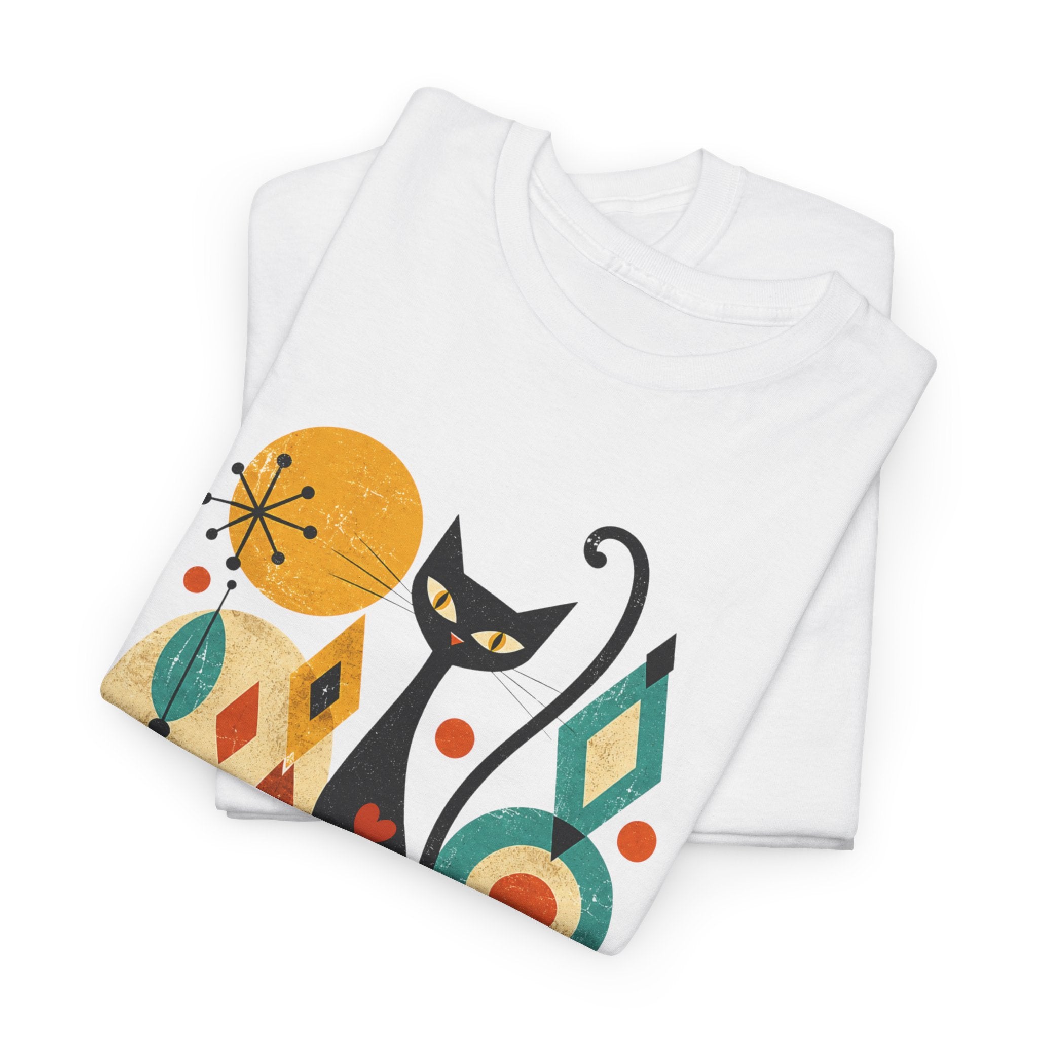 Feline Fine Retro Cat T-Shirt — Mid Century Modern Cat Lover Tee. Tangentsies Mod Cat T-shirt