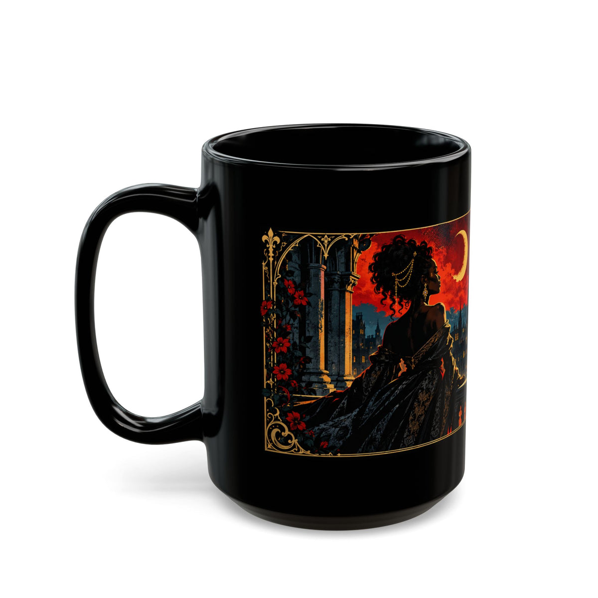 Remember Who You Are Gothic City Black Mug — Afrocentric Empowerment Mugs | Black Art & Gothic Fantasy Gifts. Inspirational Fantasy Coffee Cup (11oz, 15oz)