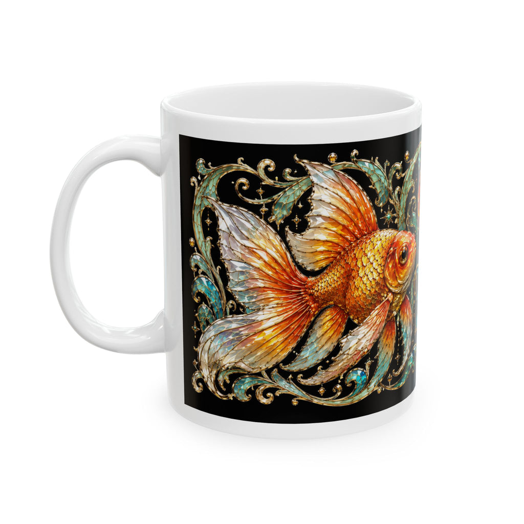 Goldfish Are Happy Ceramic Mug — Vintage Ornamental Fish Coffee Cup (11oz & 15oz)