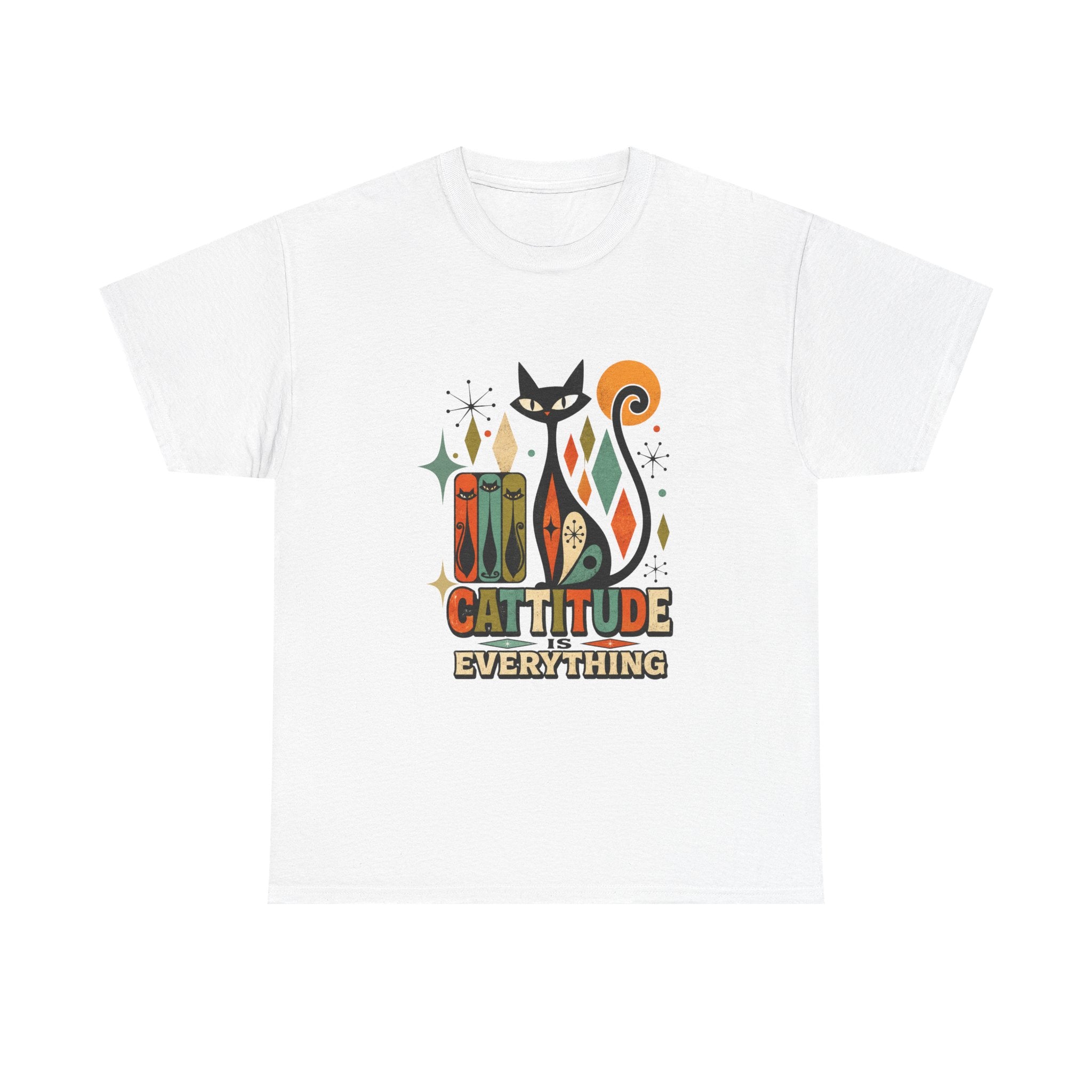 Cat T-Shirt — "Cattitude Over Everything" Retro Mid-Century Cat Tee