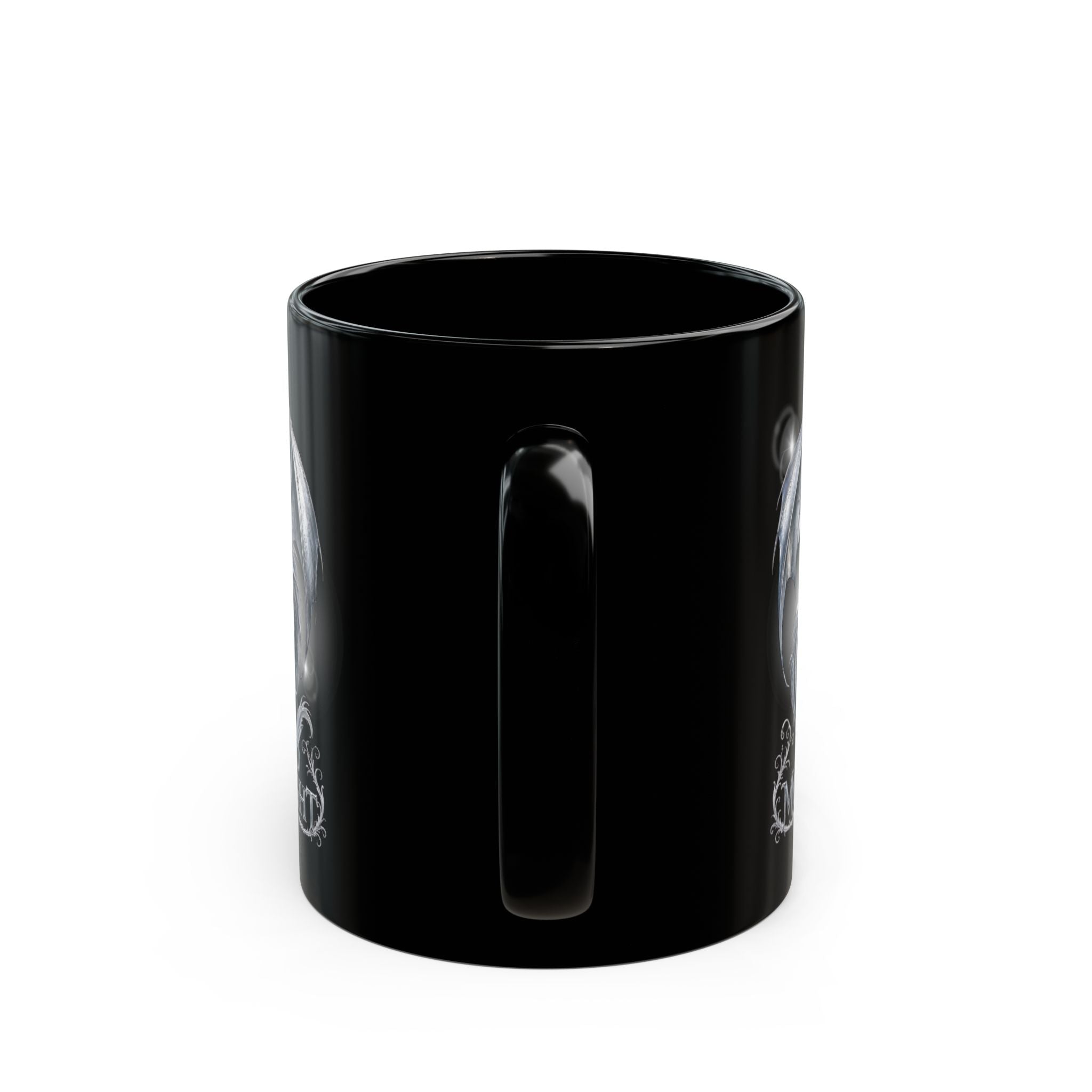 Silver Dragon Orb Black Mug — Fantasy Coffee Cup (11oz, 15oz)