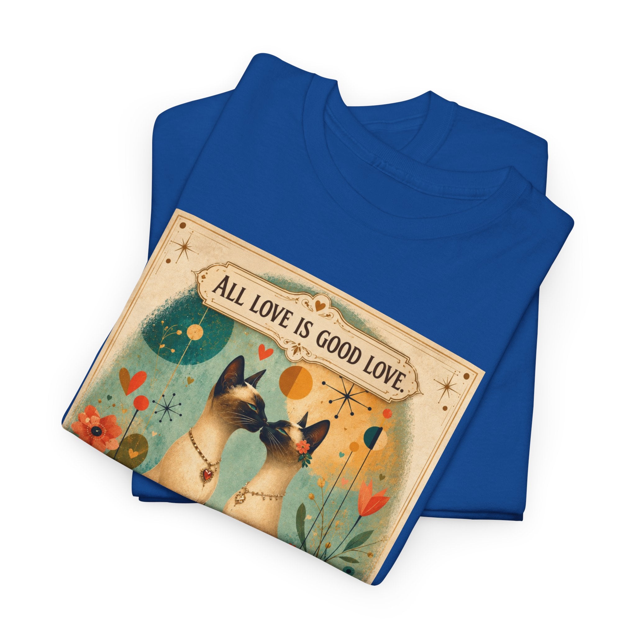 Cat Love Poster Tee — "All Love is Good Love" Graphic T-Shirt. Siamese Cat Shirt. Cat Lover Gift. Cat Mom Shirt. Cat Dad Shirt Cat People Apparel. Cute Cat T-Shirt. Cat Lover Tee. Siamese. Cat Lover...