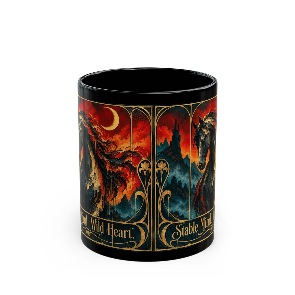 Wild Heart Stable Mind Black Mug – Fiery Horse Art Coffee Cup (11oz/15oz)