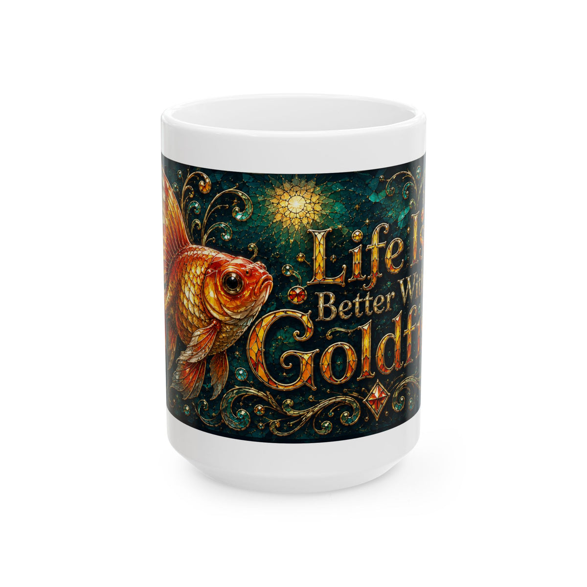 Goldfish Ceramic Mug — "Life Is Better With Goldfish" Artistic Coffee Cup
