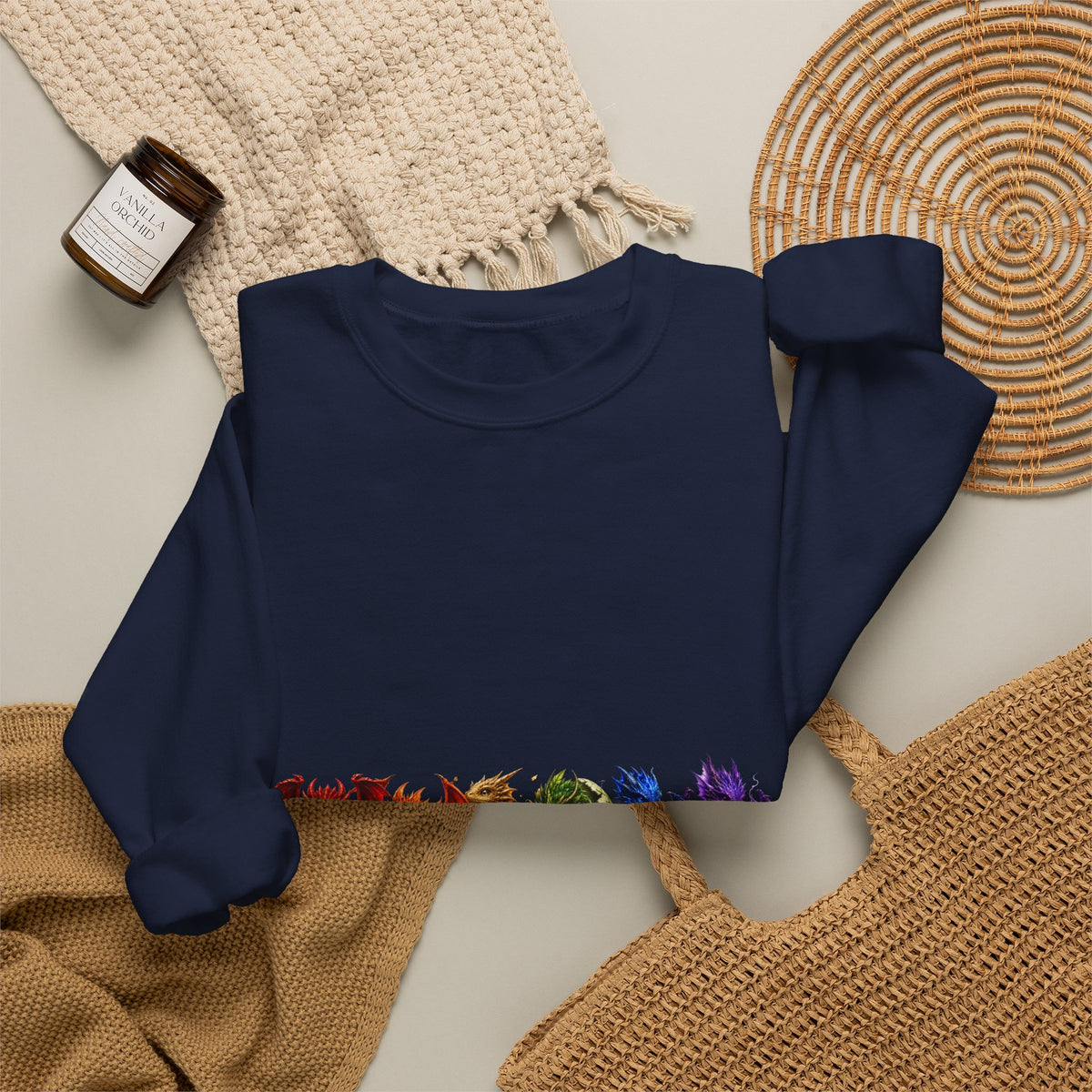 Rainbow Cat Crewneck Sweatshirt — Colorful Pride Cat Line Graphic