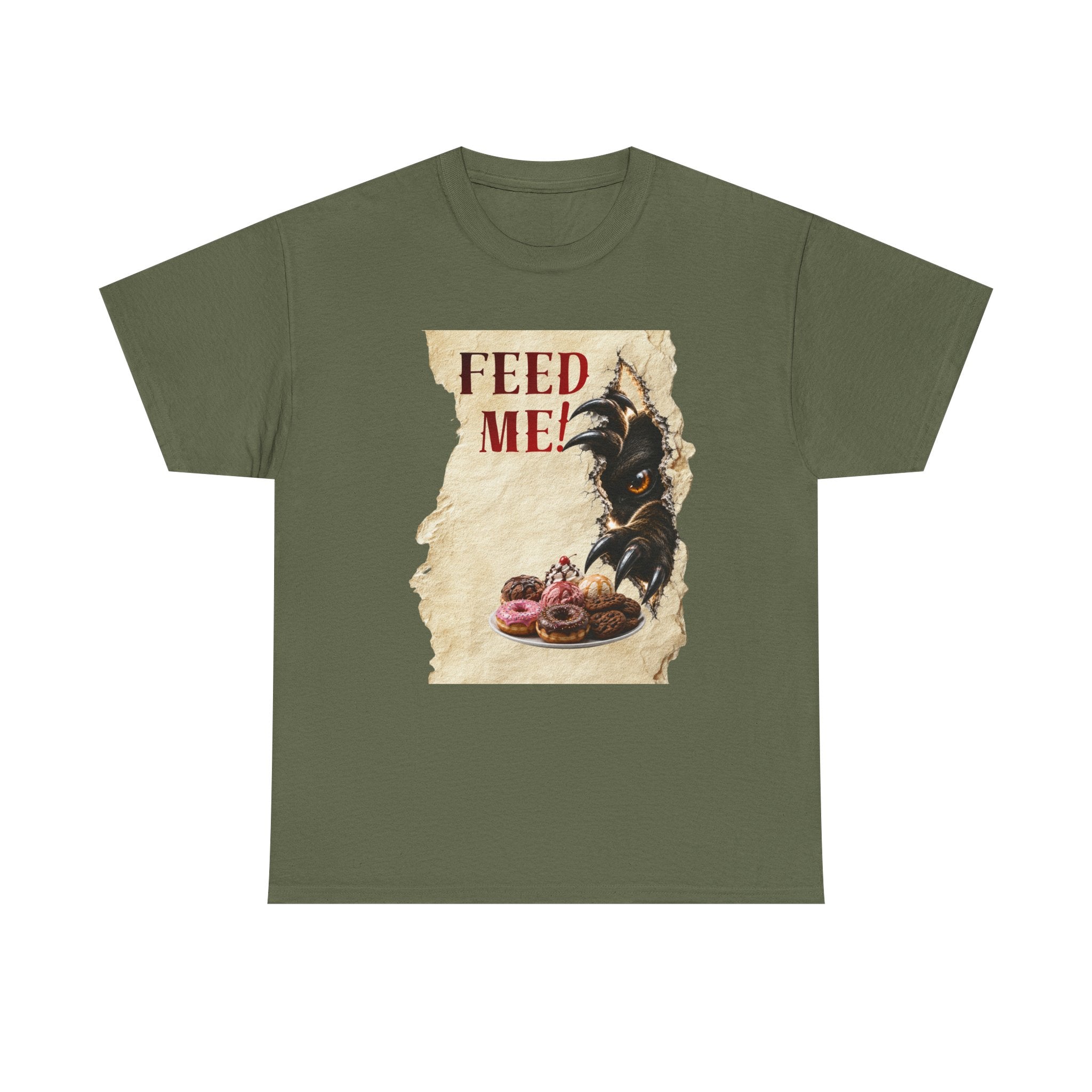 Funny Hangry feed me shirt. Hungry beast breaking out for sweets