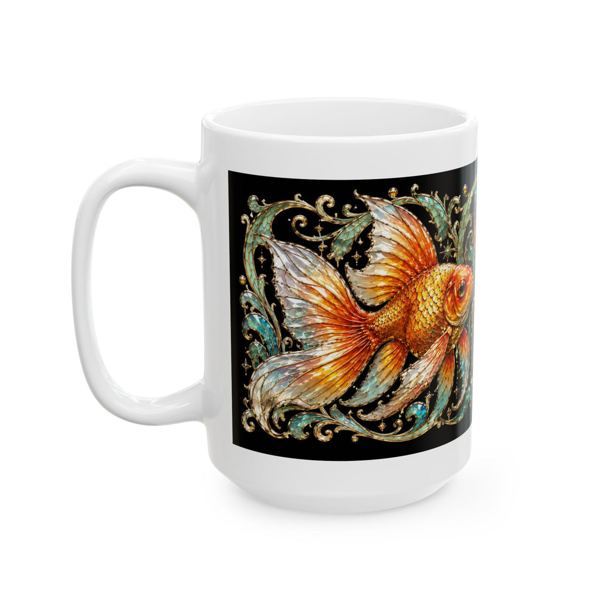 Goldfish Are Happy Ceramic Mug — Vintage Ornamental Fish Coffee Cup (11oz & 15oz)