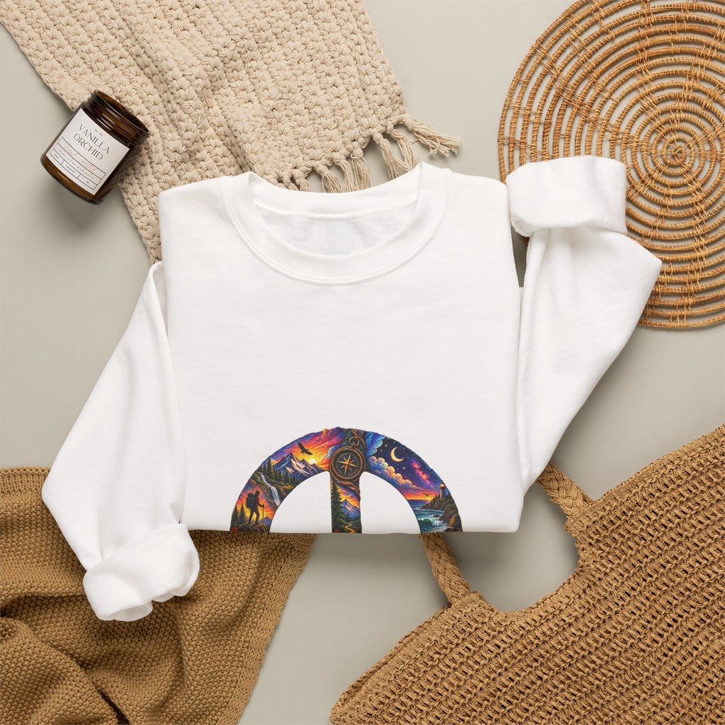 Peace Sign Crewneck Sweatshirt — Colorful Tie-Dye Peace Symbol Pullover