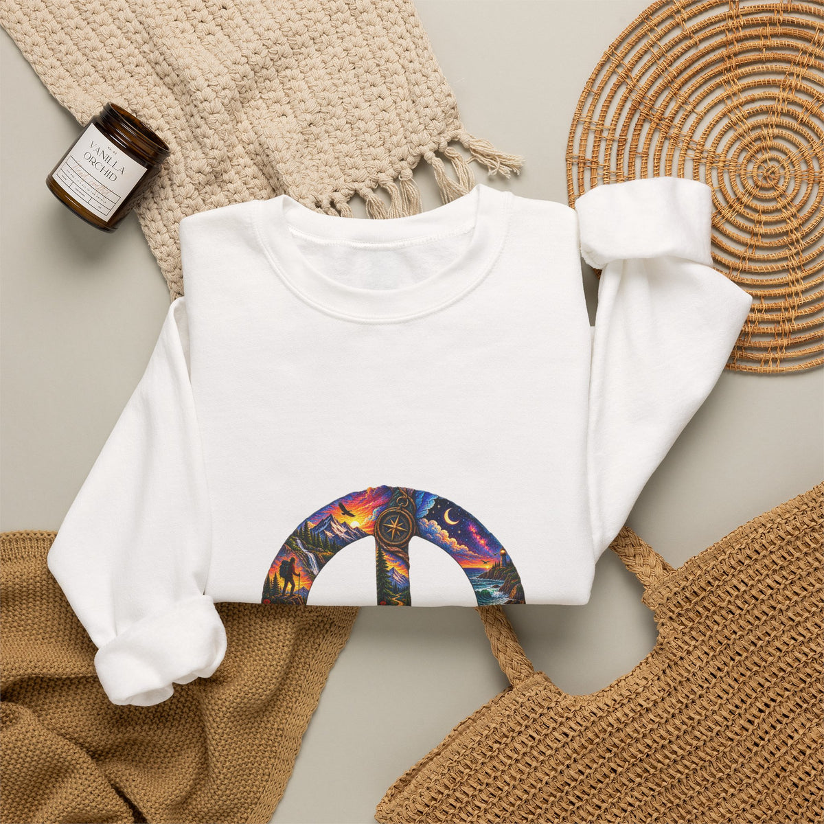 Peace Sign Crewneck Sweatshirt — Colorful Tie-Dye Peace Symbol Pullover