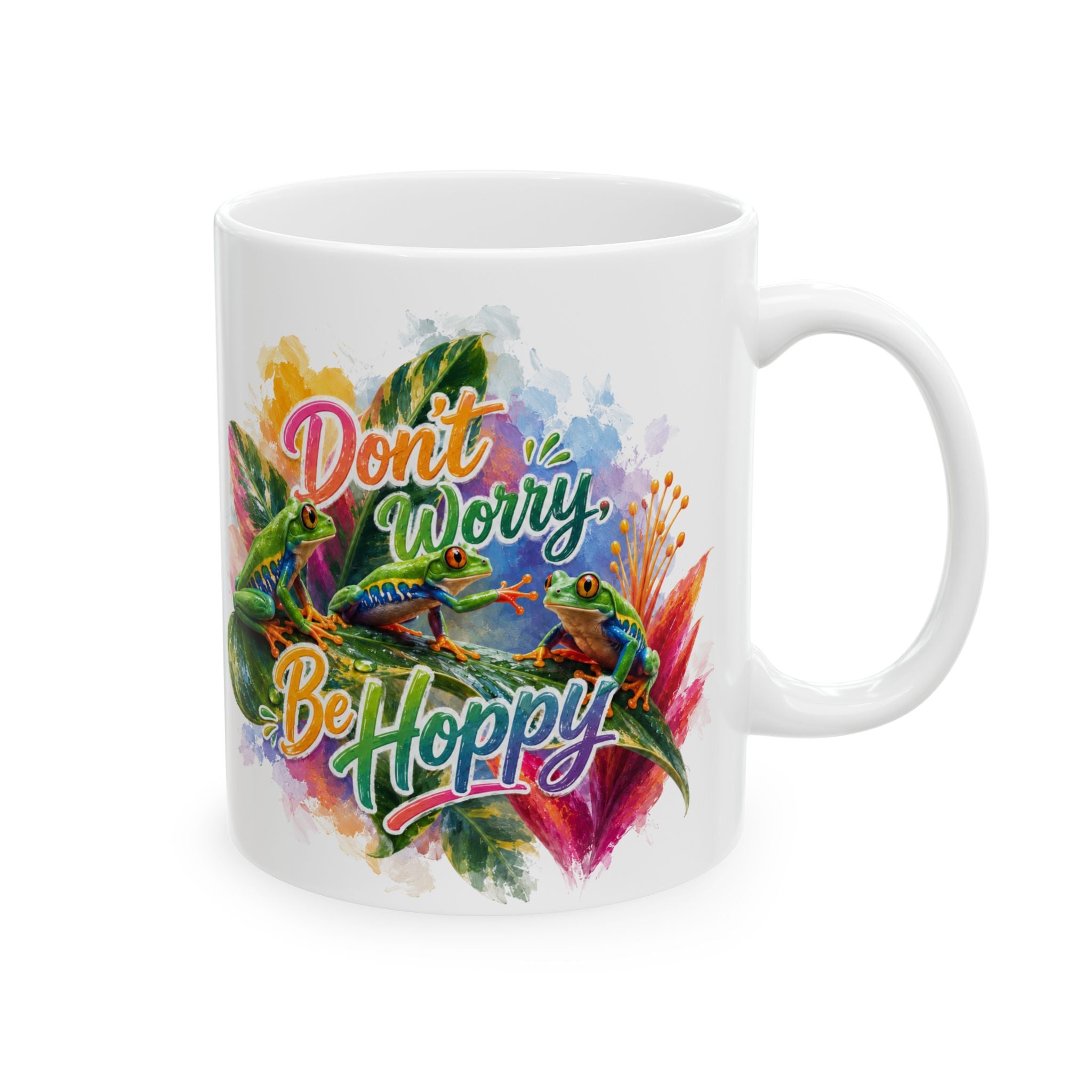 Happy Frog Ceramic Mug — Colorful Watercolor Frog Coffee Cup (11oz & 15oz)