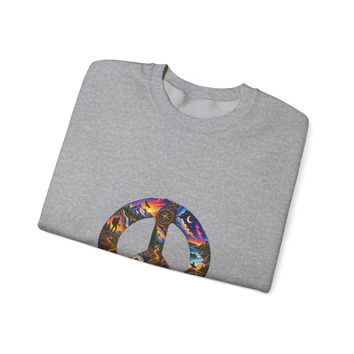 Peace Sign Crewneck Sweatshirt — Colorful Tie-Dye Peace Symbol Pullover