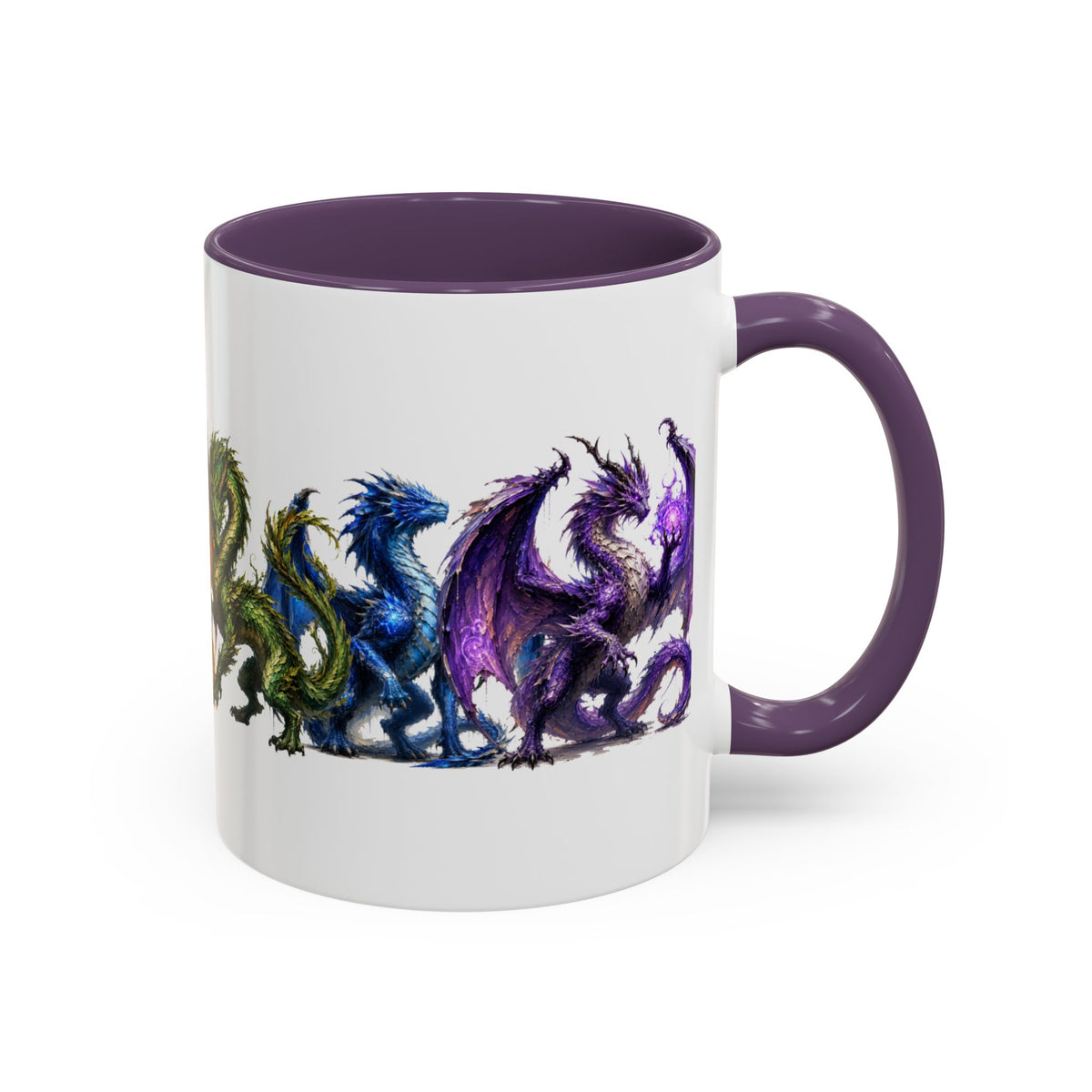 Rainbow Dragon Lineup Accent Coffee Mug — Colorful Fantasy Creature Tea & Coffee Cup
