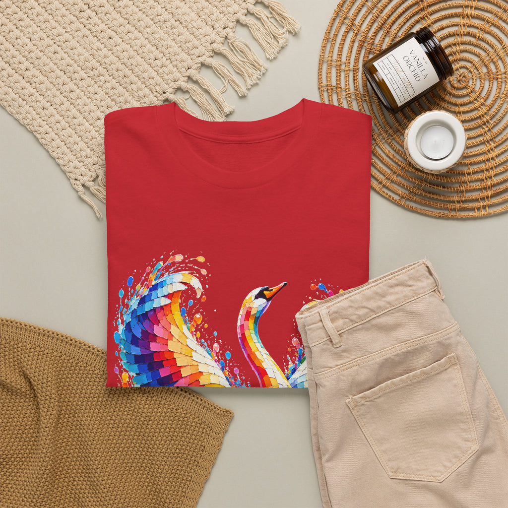 Mosaic Glass Colorful Swan Art T-Shirt — Vibrant Watercolor Bird Graphic Tee