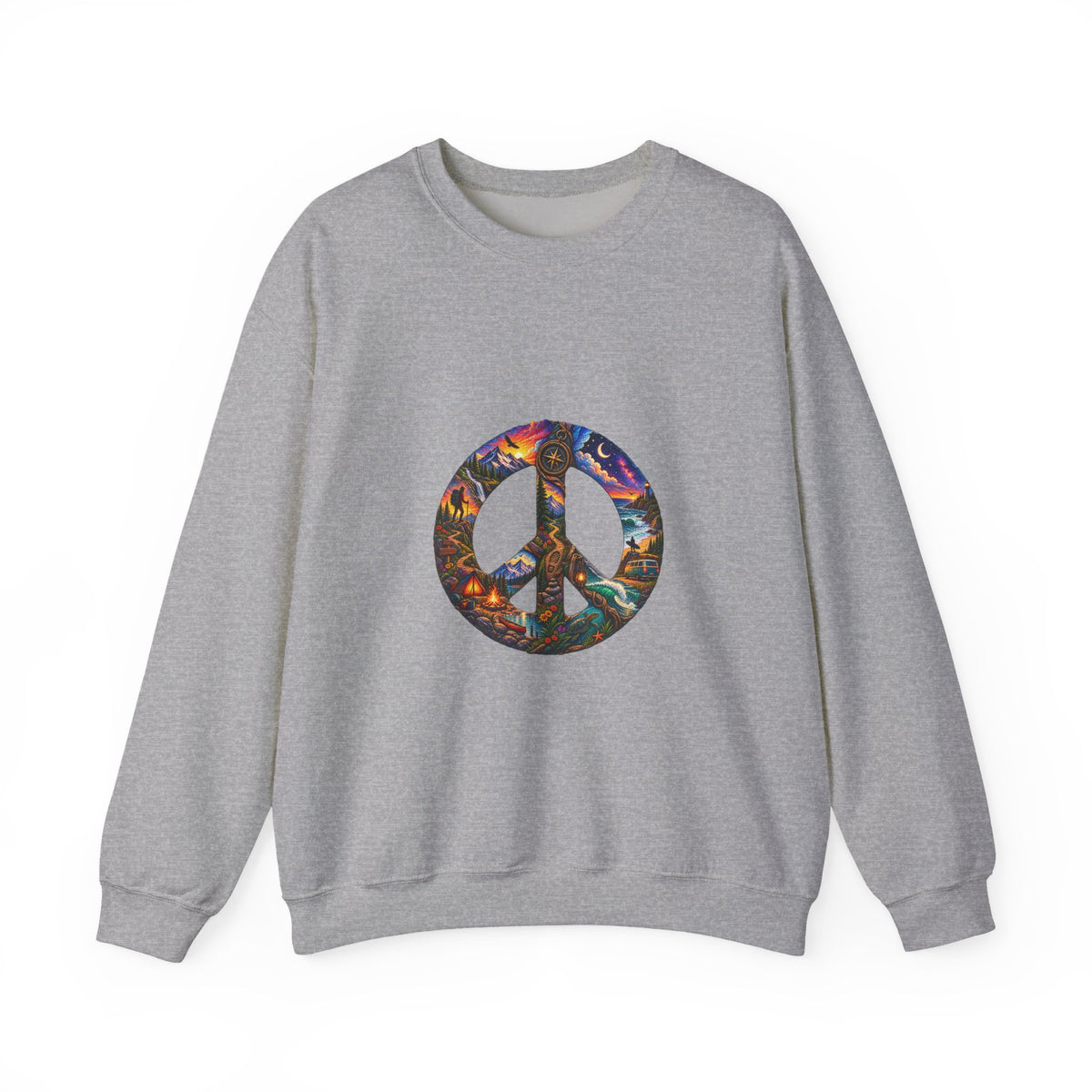 Peace Sign Crewneck Sweatshirt — Colorful Tie-Dye Peace Symbol Pullover