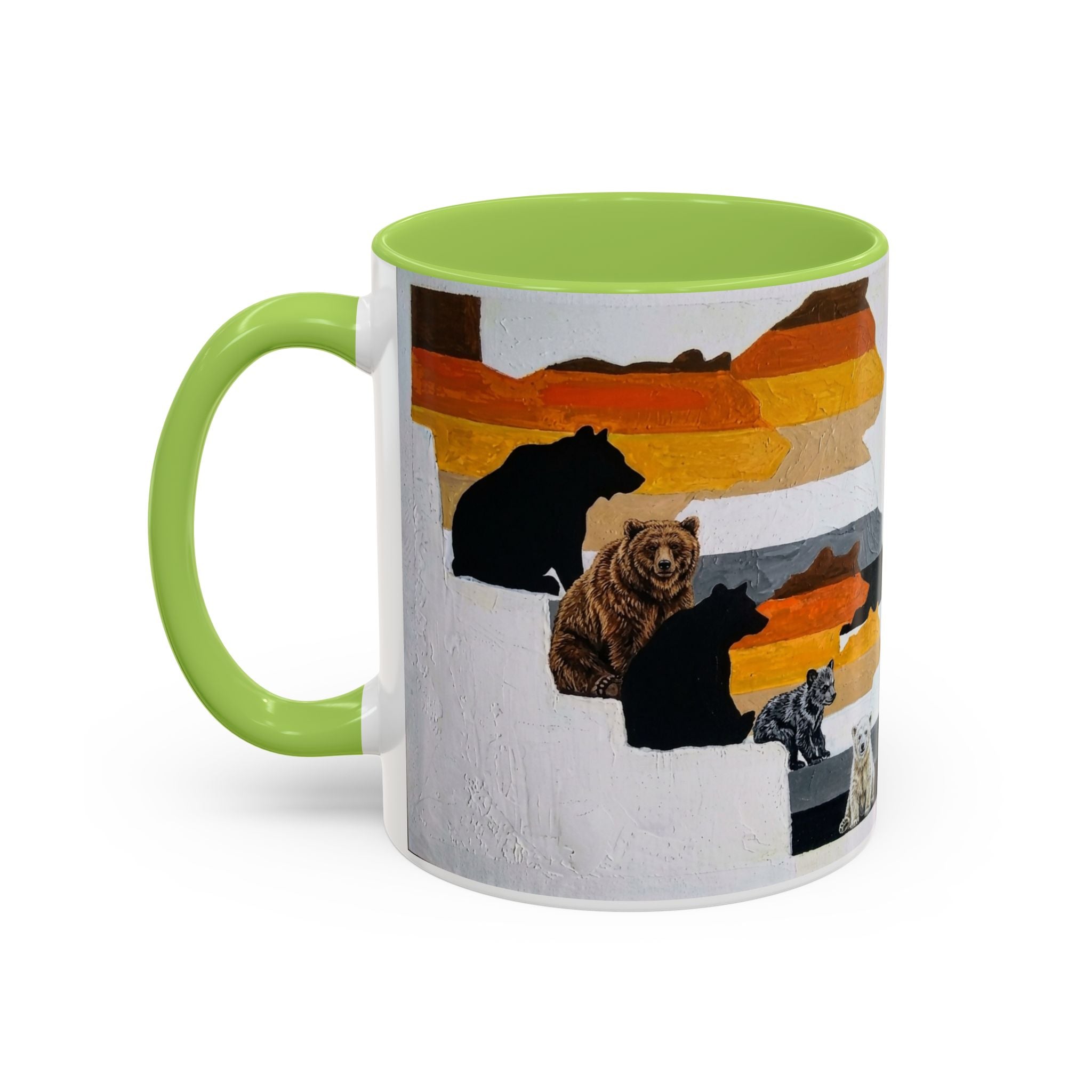 Bear Silhouette Accent Coffee Mug — Sunset Mountain Wildlife Design (11/15oz) Bear Pride. Leather man pride. Bears in leather.
