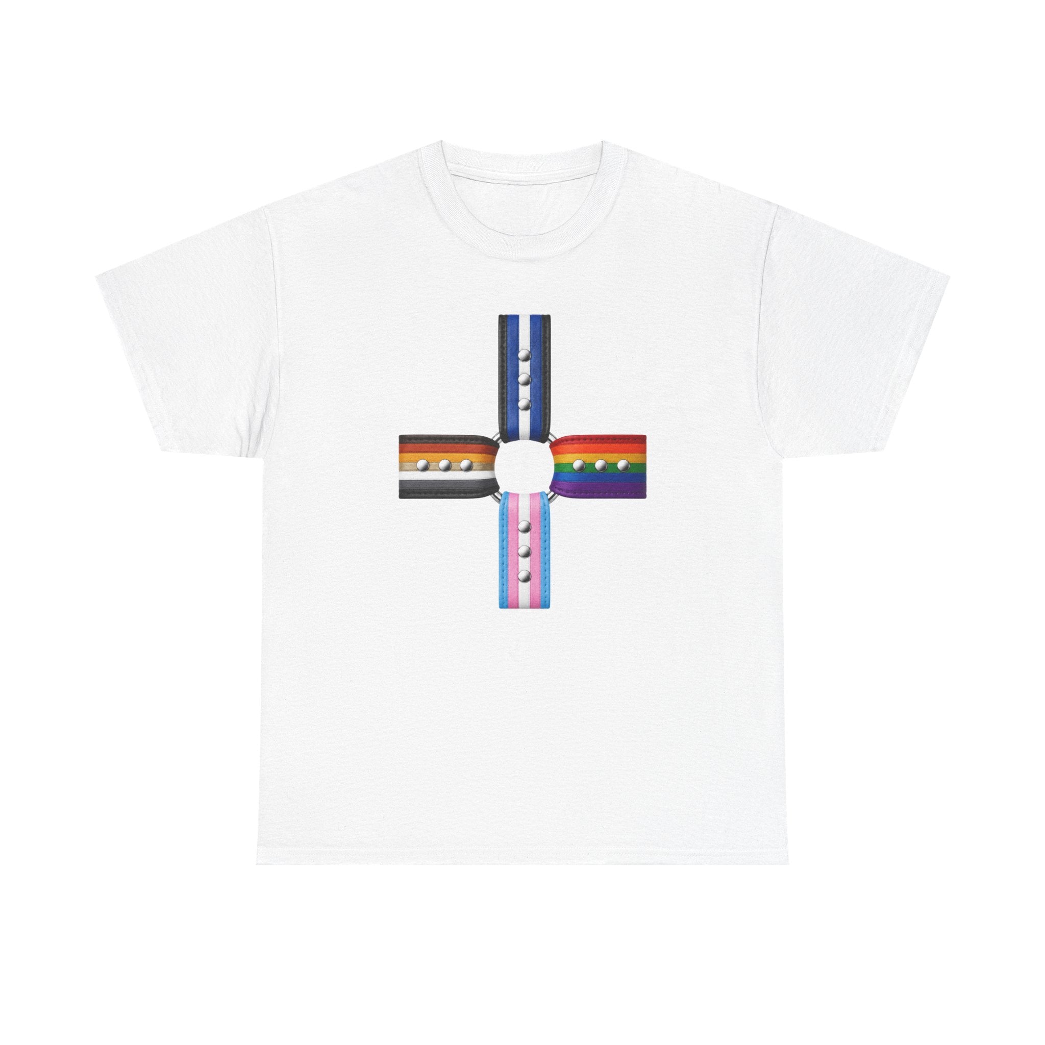LGBTQ+ Pride Flag Cross T‑Shirt — Inclusive Stripes Tee