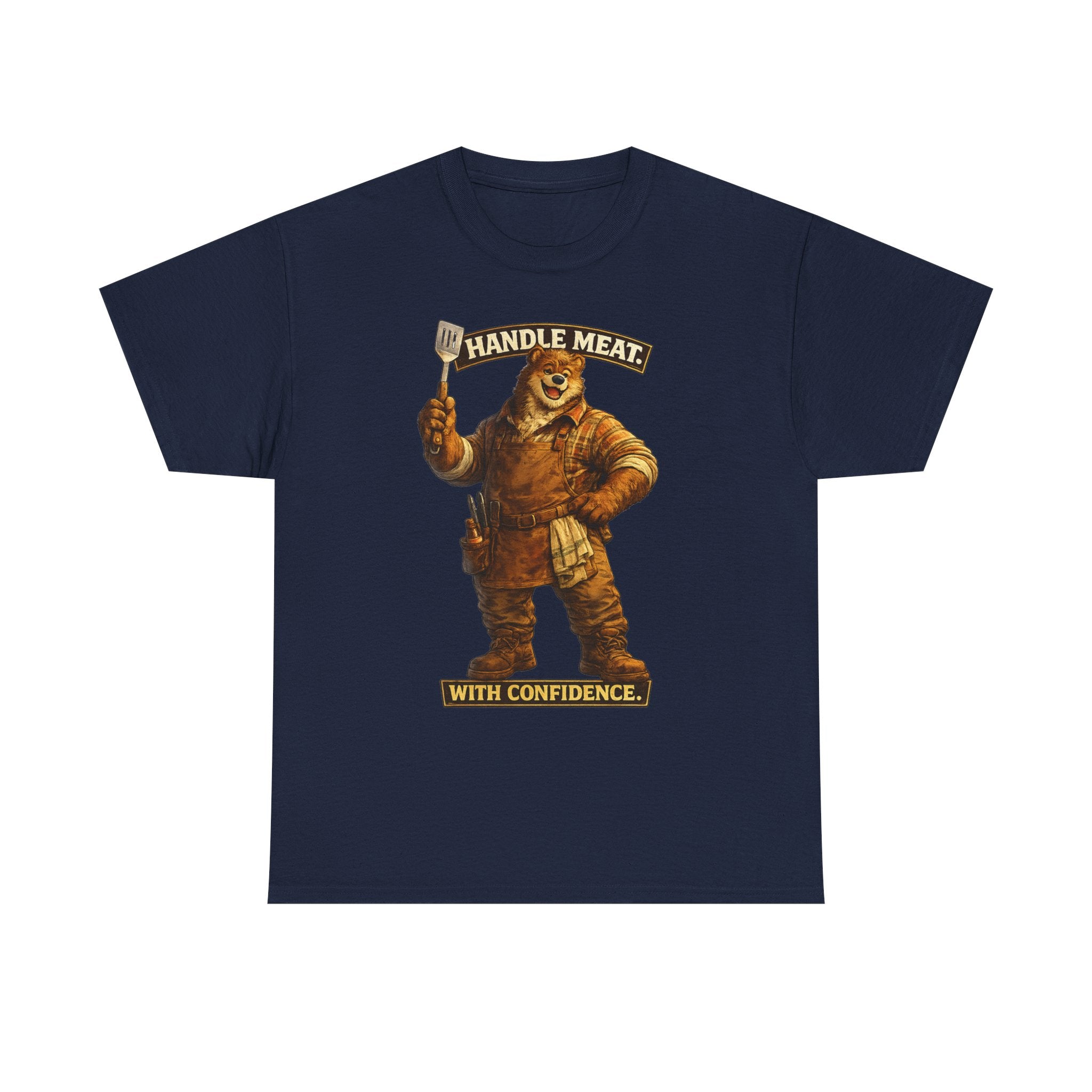 Bear Butcher Tee — "Handle Meat With Confidence" Graphic T-Shirt. Cheeky bear shirt. For the grill master in your life.