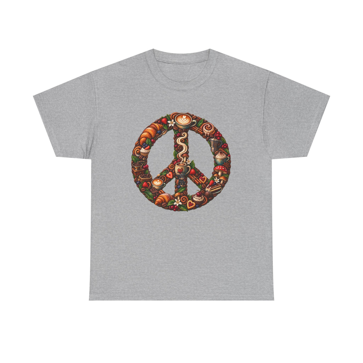 Peace Sign Tee — Autumn Harvest Floral Peace Symbol with Coffee shirt.