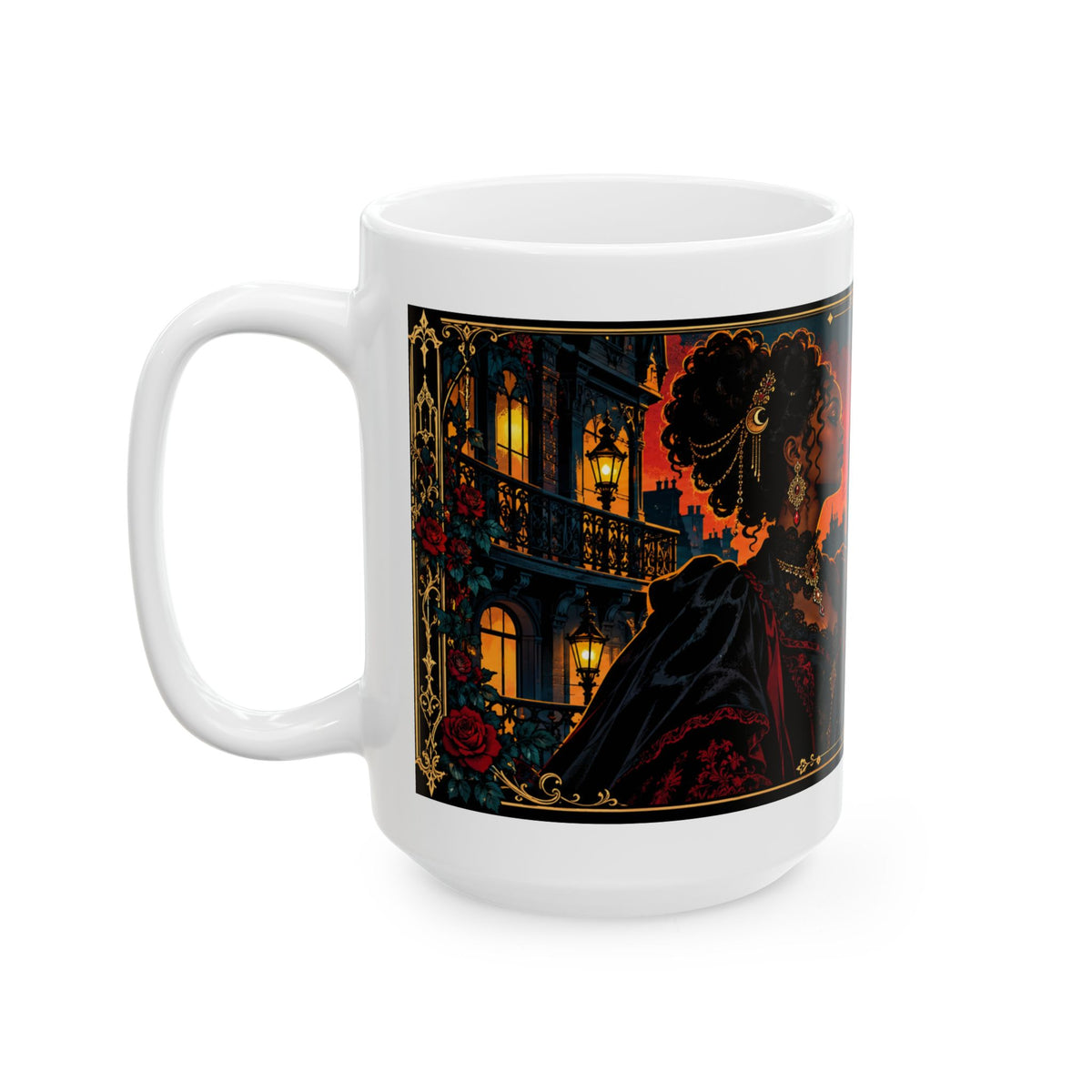 Rooted in Greatness Ceramic Mug — Rooted in Greatness Afrocentric Empowerment Mug. Inspirational Gothic Portrait Coffee Cup (11oz, 15oz)