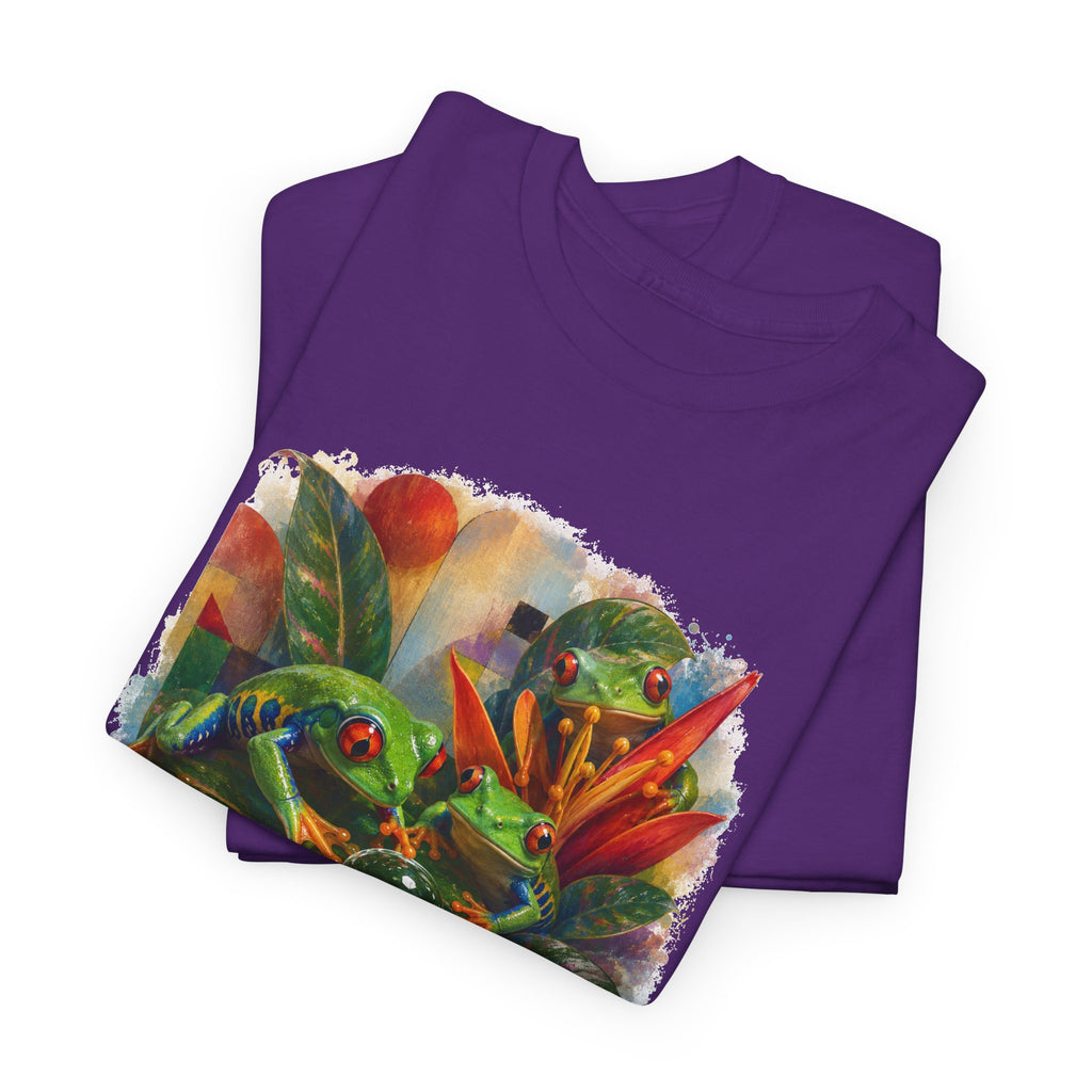 Tropical Leaf Watercolor T-Shirt — Vibrant Botanical Tee. Tree Frog tee