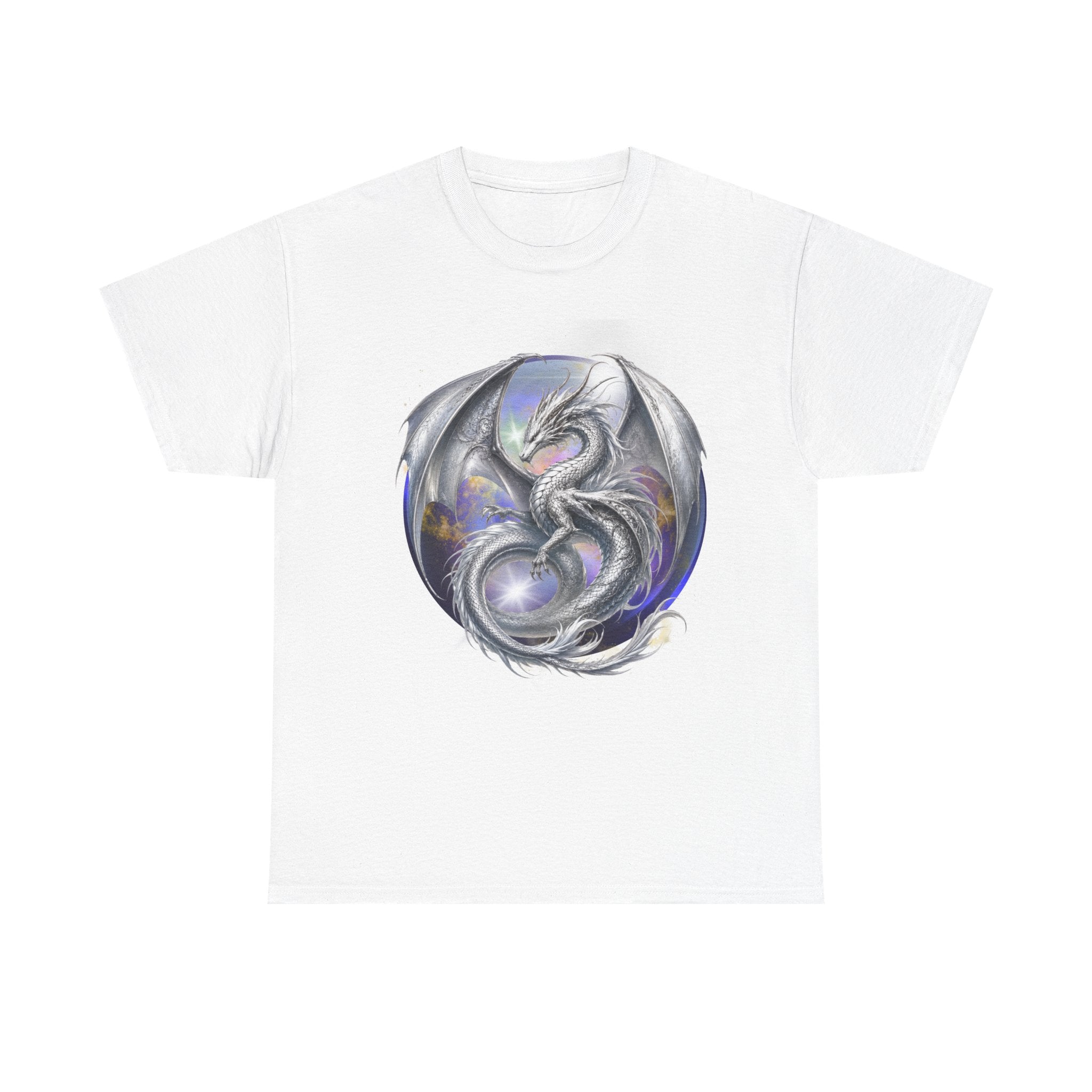 Dragon Circle T-Shirt — Mystic Silver Fantasy Dragon Graphic Tee Silver dragon. Majestic dragon. The best dragon t-shirt.