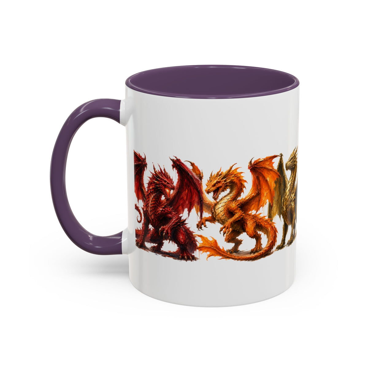 Rainbow Dragon Lineup Accent Coffee Mug — Colorful Fantasy Creature Tea & Coffee Cup