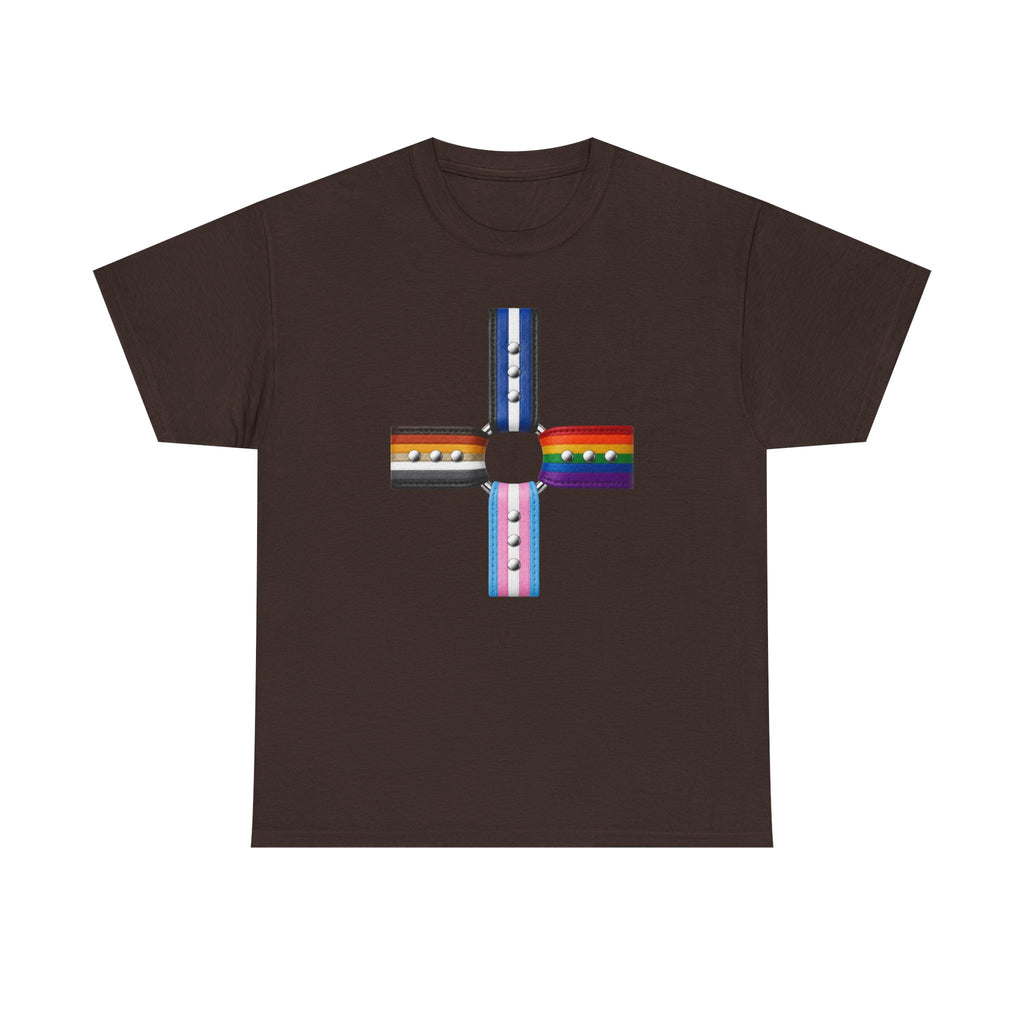 LGBTQ+ Pride Flag Cross T‑Shirt — Inclusive Stripes Tee
