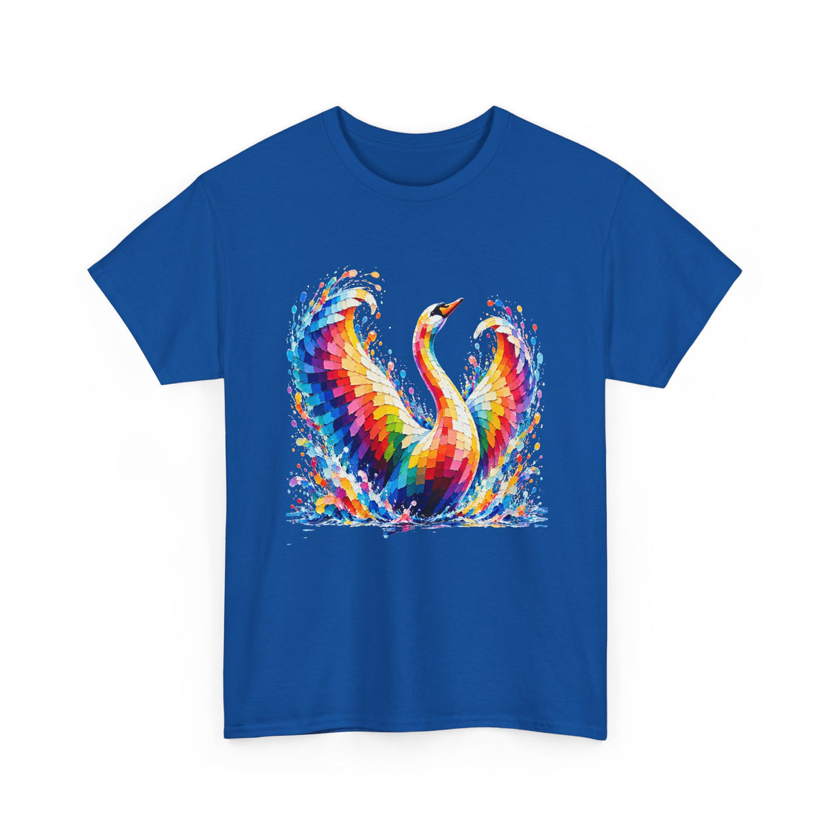 Mosaic Glass Colorful Swan Art T-Shirt — Vibrant Watercolor Bird Graphic Tee