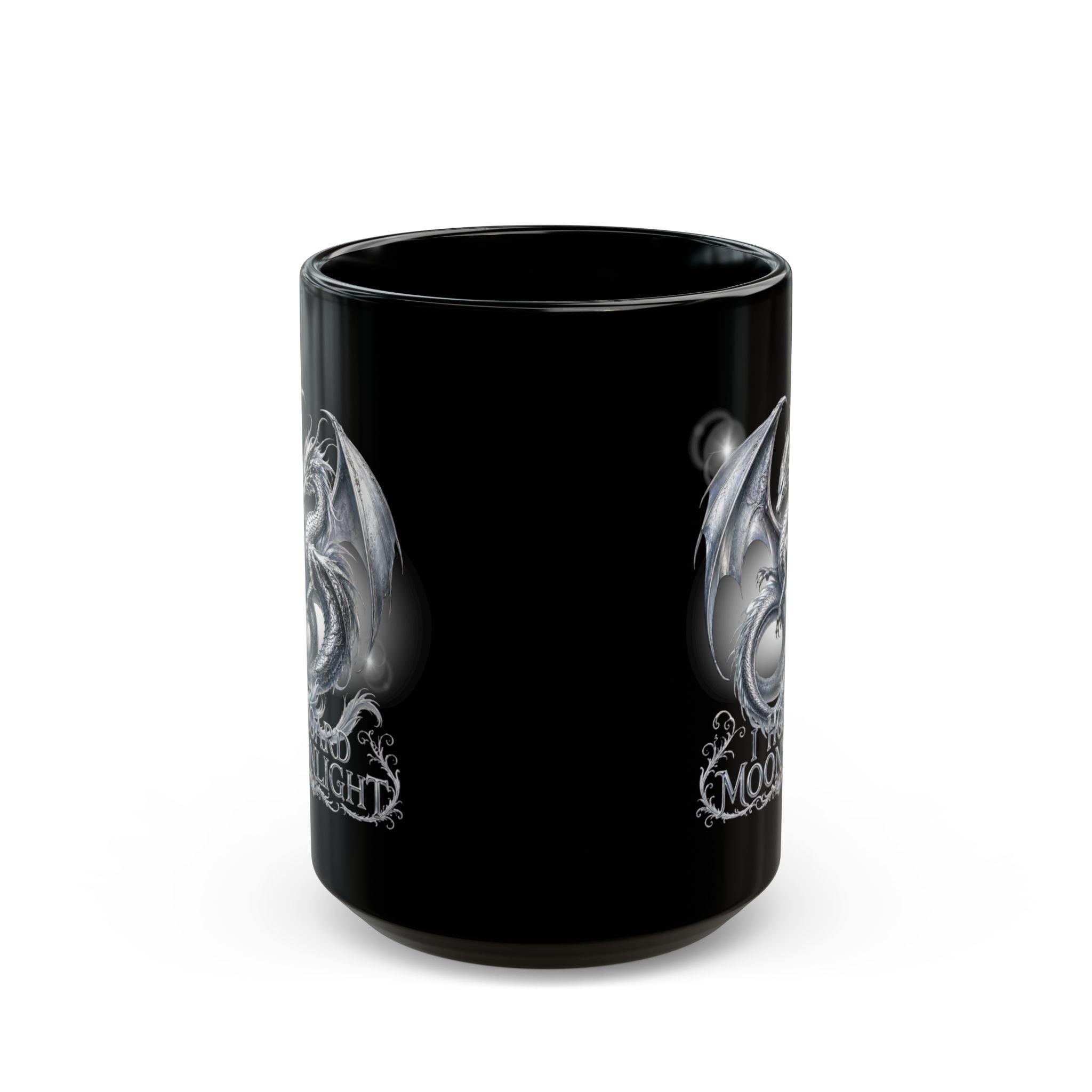 Silver Dragon Orb Black Mug — Fantasy Coffee Cup (11oz, 15oz)