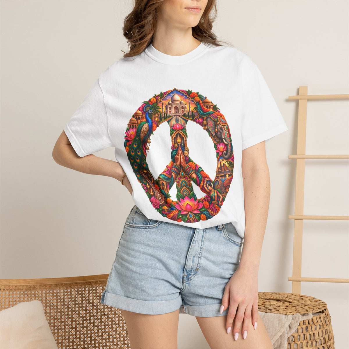 Peace Sign Floral T-Shirt — Colorful Boho Hippie Graphic Tee