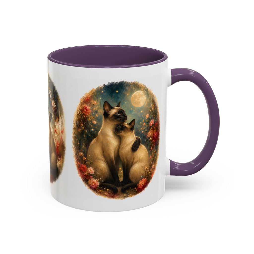 Siamese Cats Coffee Mug — Romantic Moonlit Cat Art Accent Mug (11/15oz)