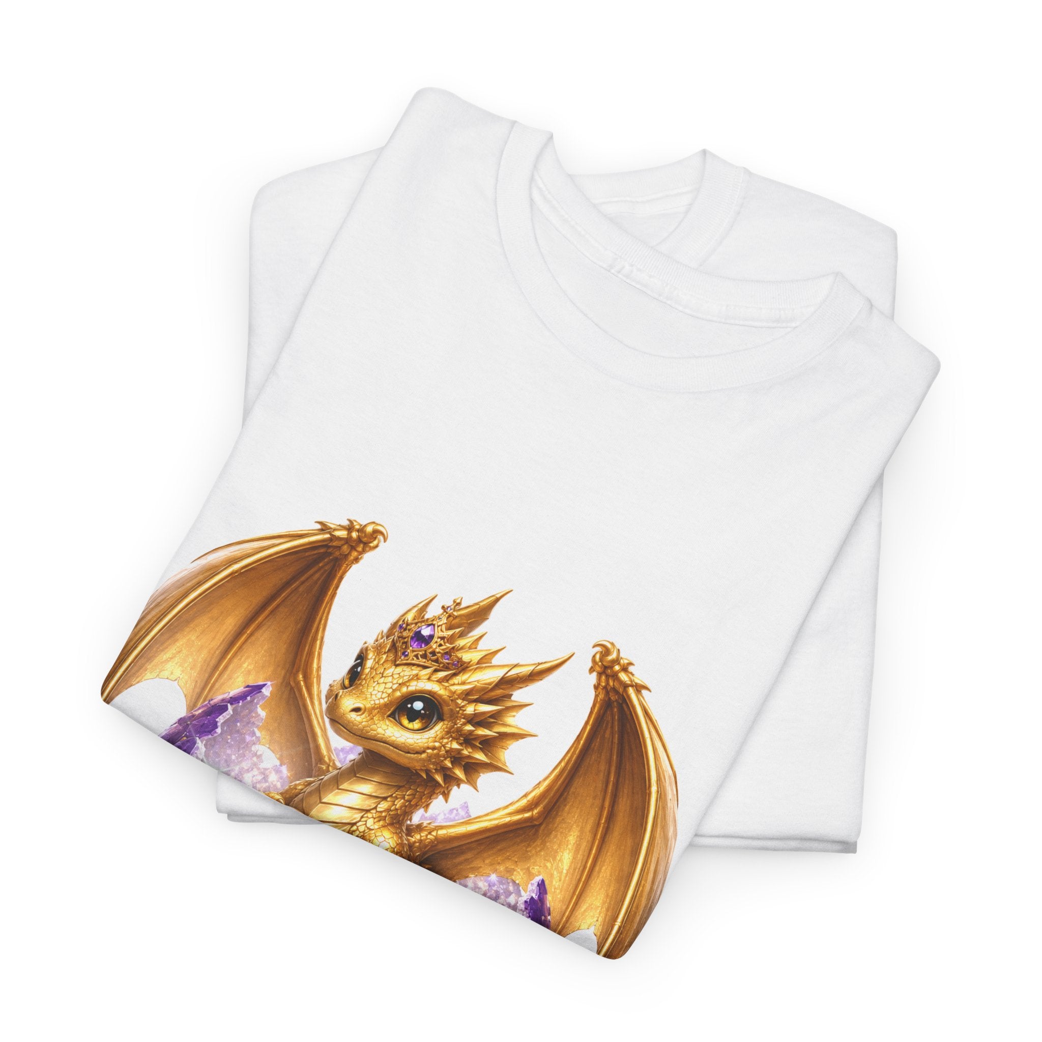 Golden Baby Dragon Tee — Cute Fantasy Dragon Shirt with Purple Egg