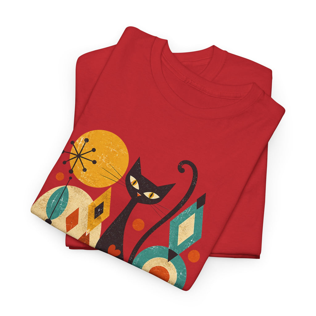 Feline Fine Retro Cat T-Shirt — Mid Century Modern Cat Lover Tee. Tangentsies Mod Cat T-shirt