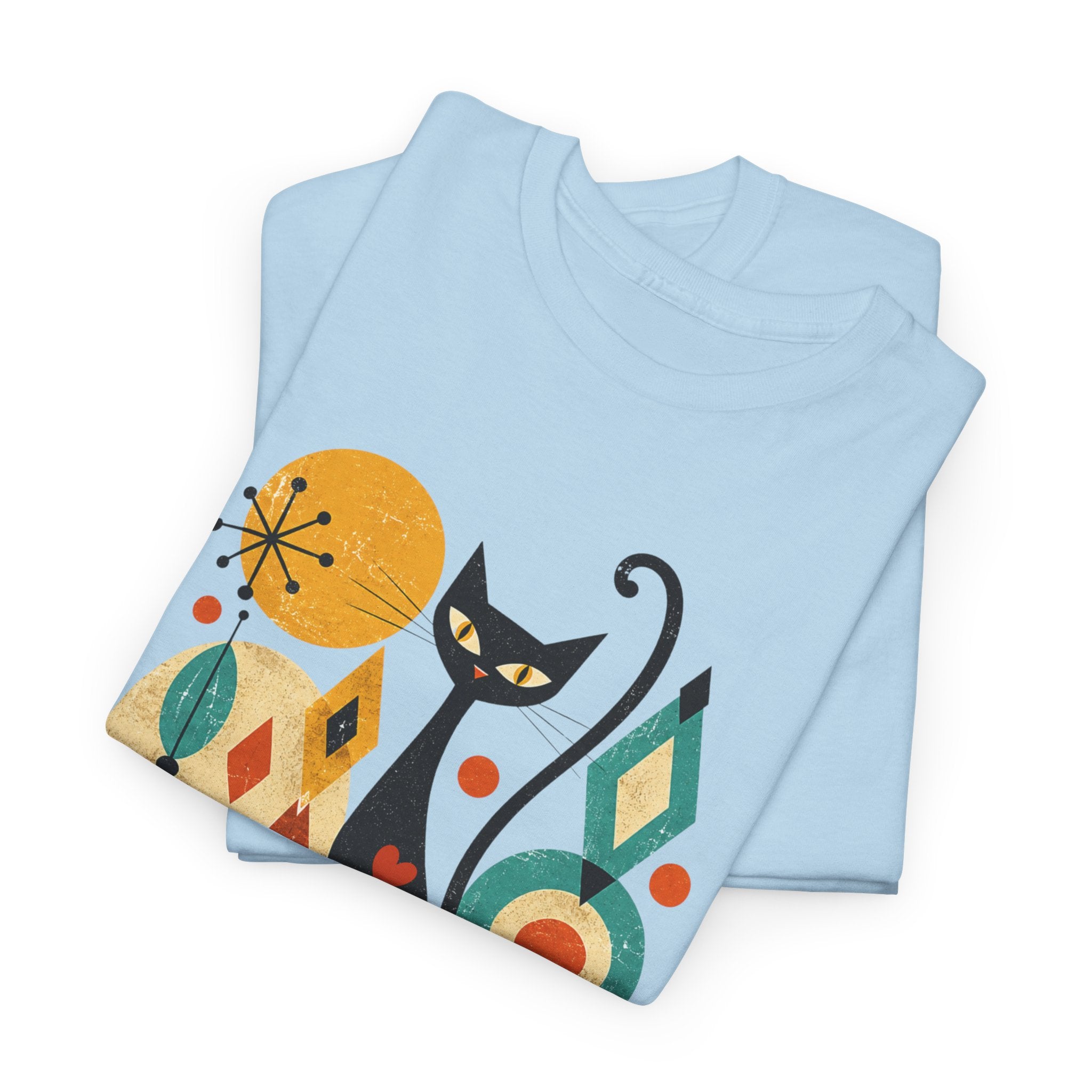 Feline Fine Retro Cat T-Shirt — Mid Century Modern Cat Lover Tee. Tangentsies Mod Cat T-shirt