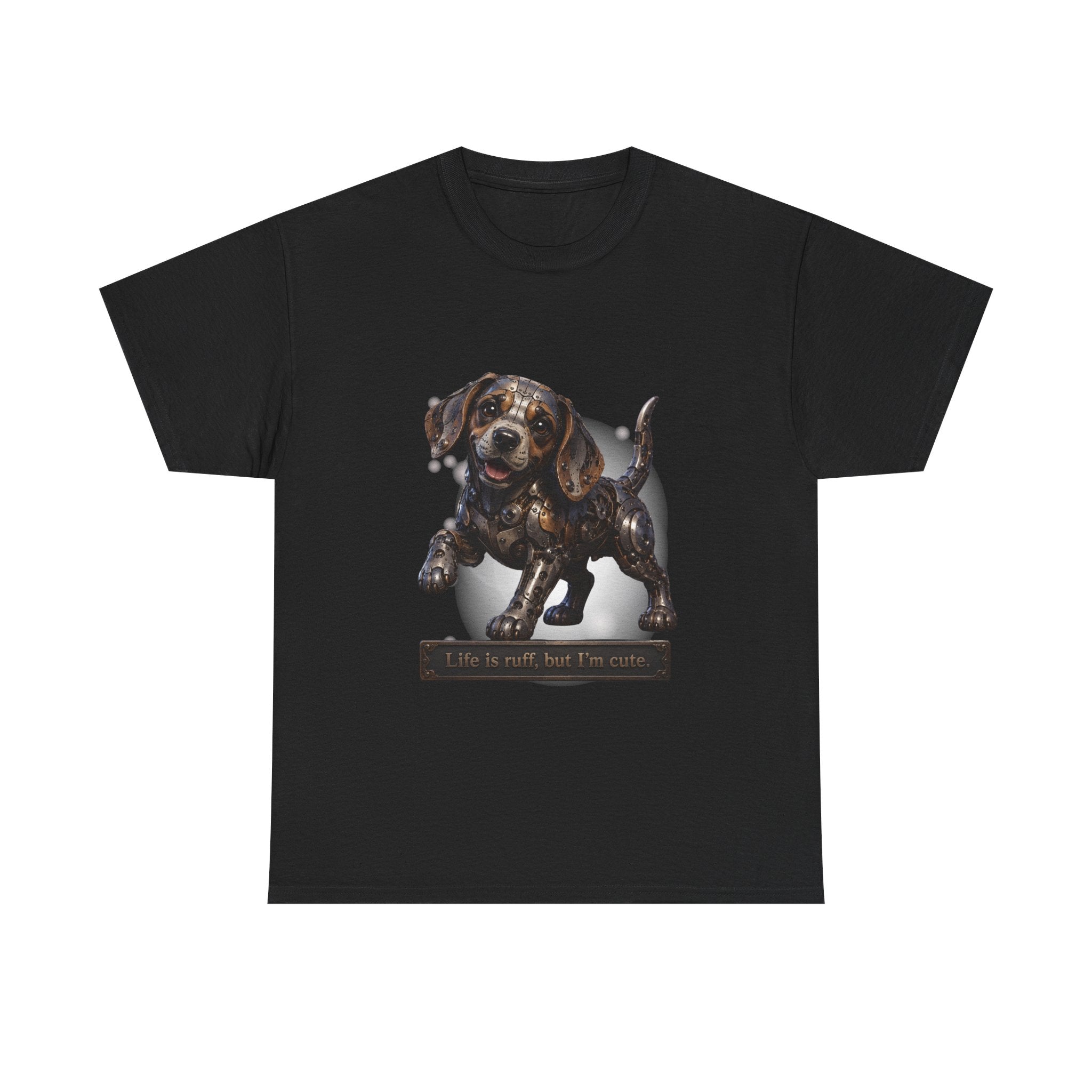 Steampunk Beagle Puppy T-Shirt — "Life is Ruff, but I'm cute." Cute Wiener Dog Tee. Beagle lovers best gift.