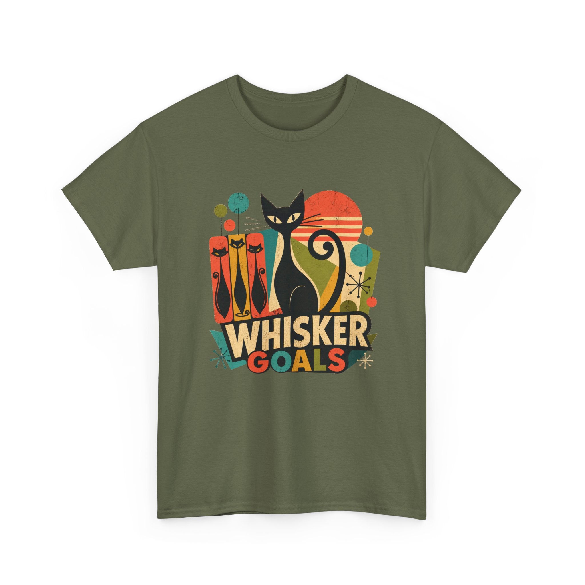 Cat T-Shirt — Whisker Goals Retro Graphic Tee. Best Mod Tangent Cat t-shirt
