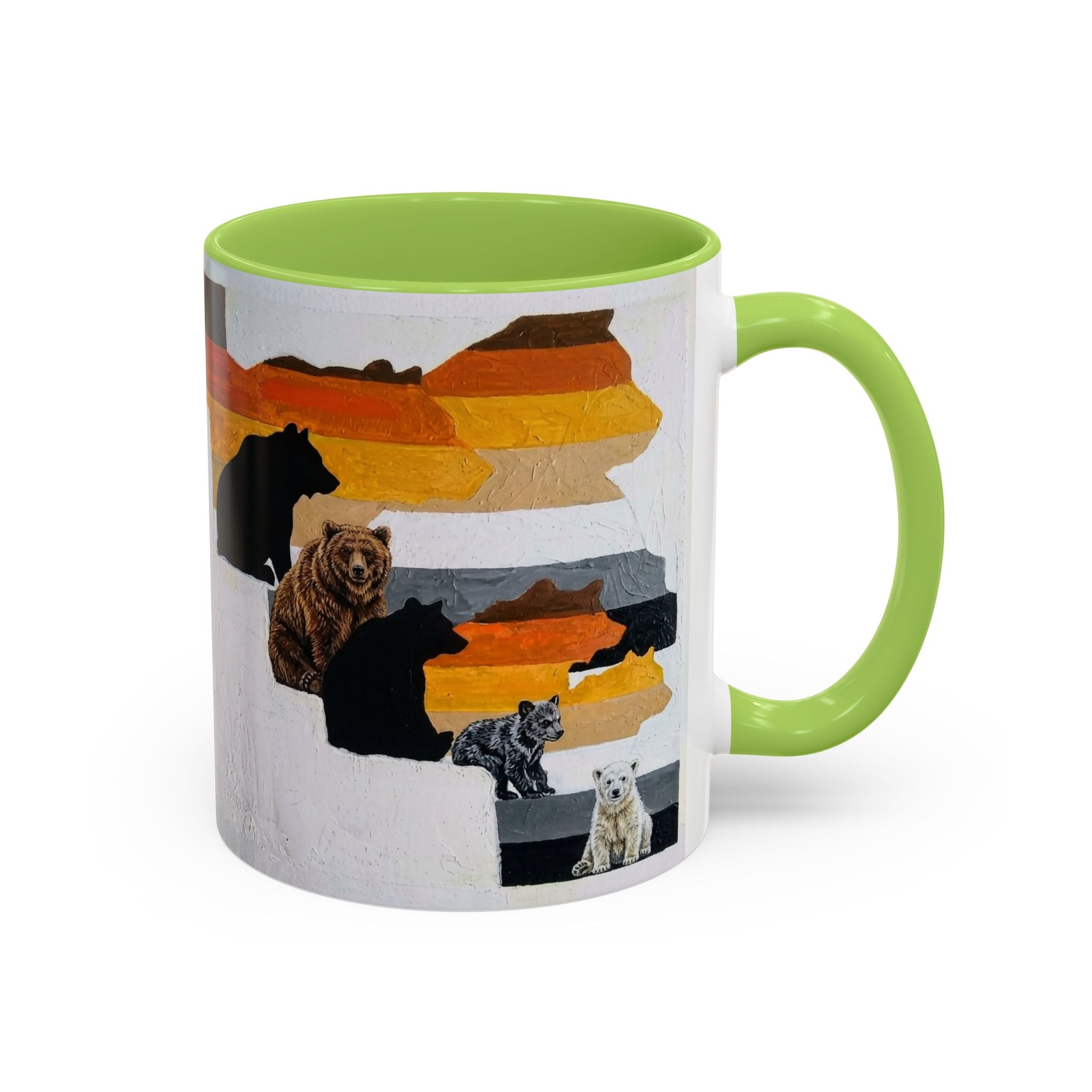 Bear Silhouette Accent Coffee Mug — Sunset Mountain Wildlife Design (11/15oz) Bear Pride. Leather man pride. Bears in leather.