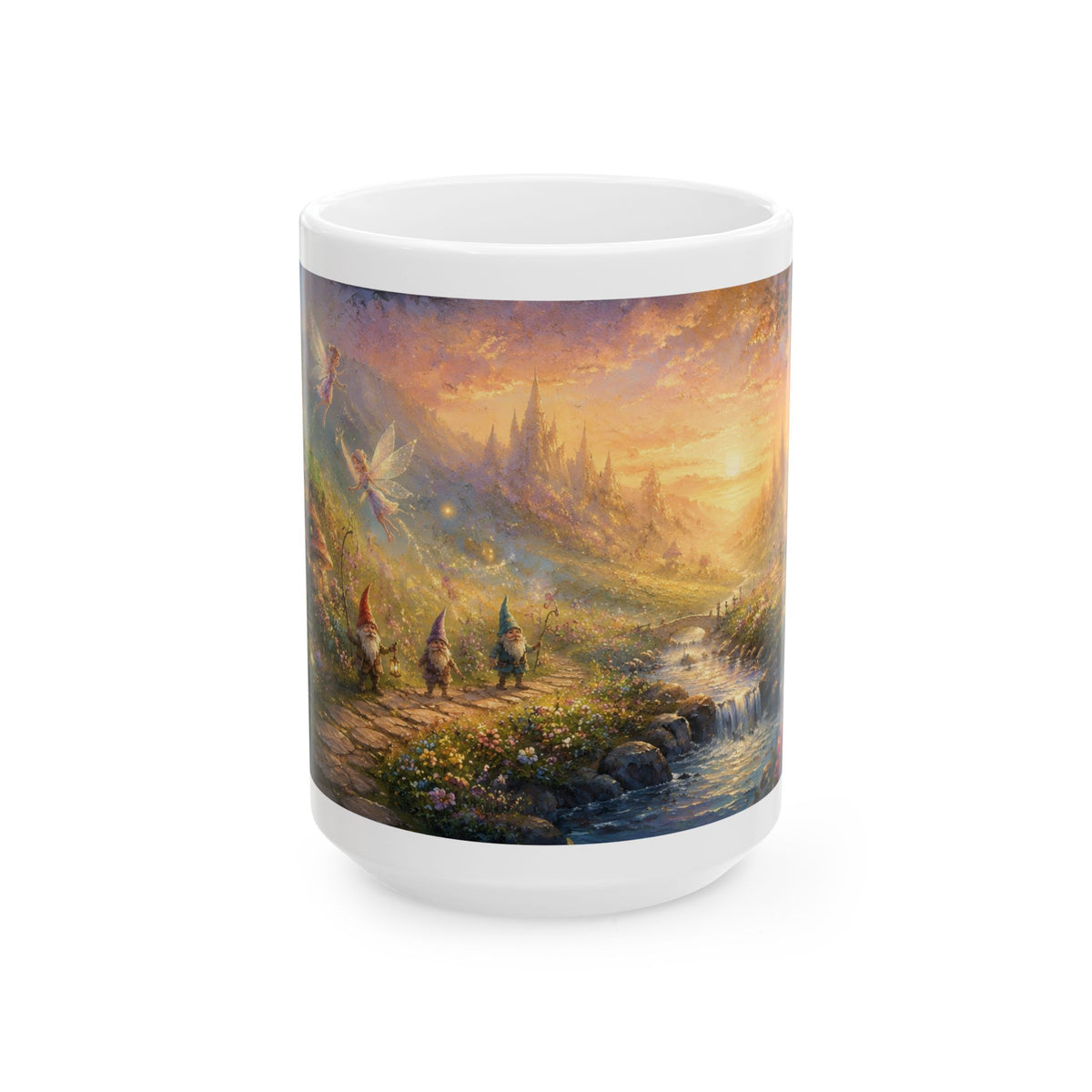 Fantasy Fairyland Ceramic Mug — Enchanted Sunrise Woodland Scene (11oz & 15oz)