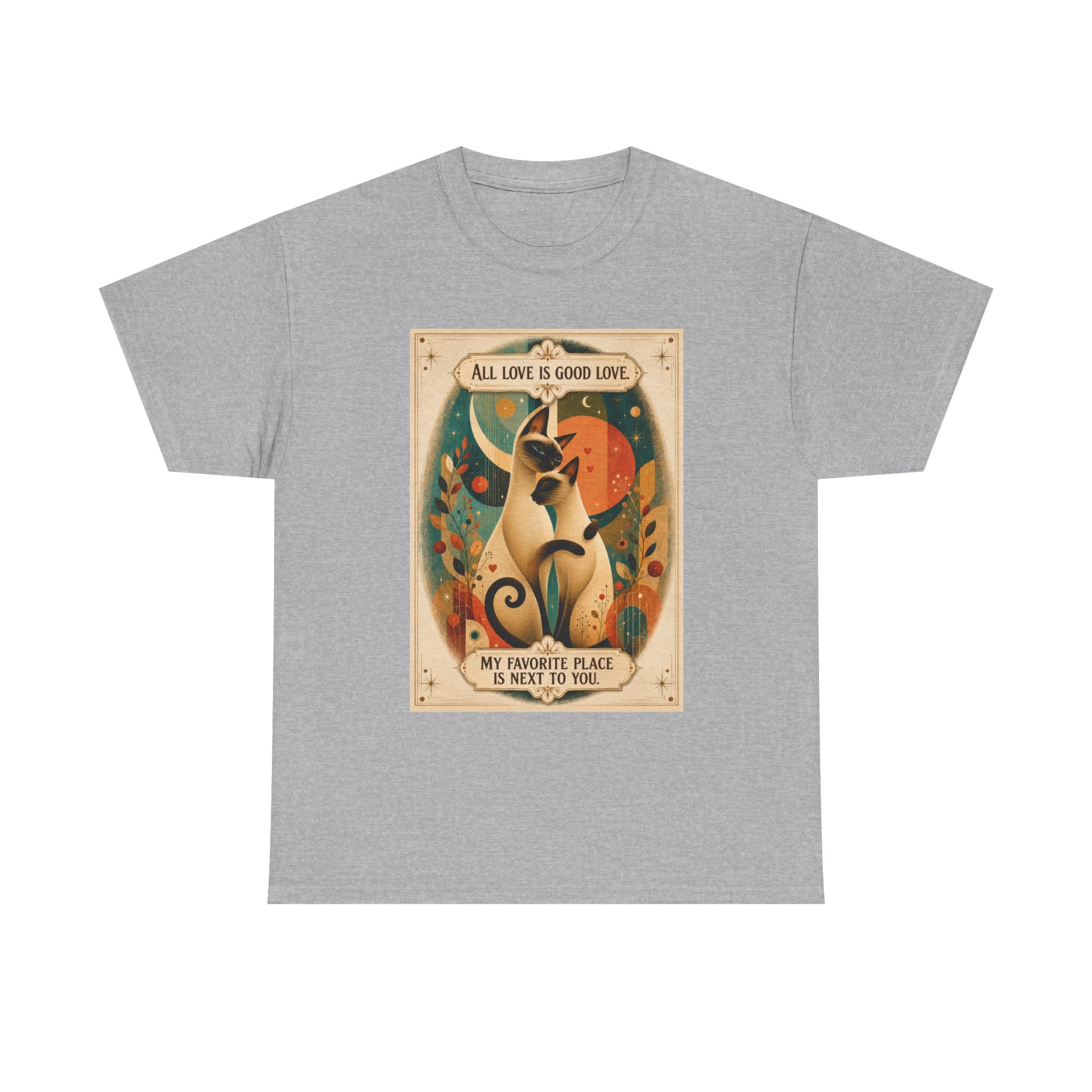 Cat Love Graphic Tee — "All Love Is Good Love" Retro Cat Couple T-Shirt. Siamese Cat Shirt Cat Lover Gift Cat Mom Shirt Cat Dad Shirt Cat People Apparel Cute Cat T-Shirt Cat Lover Tee Siamese Cat...