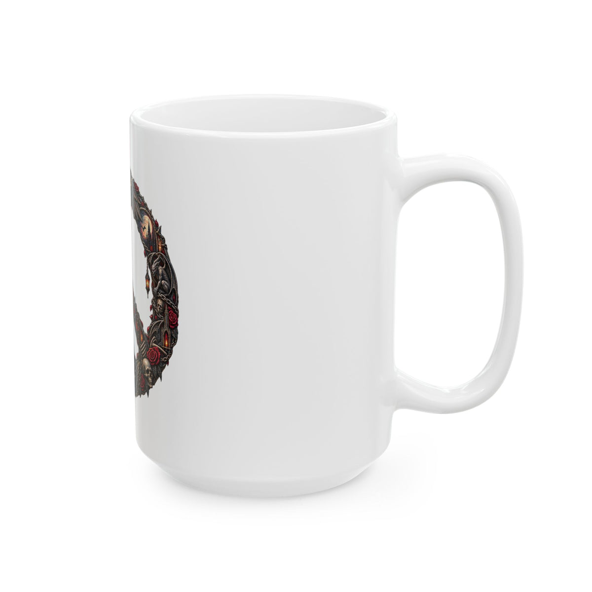 Skull Peace Sign Ceramic Mug — Gothic Dark Art Coffee Cup (11oz, 15oz)