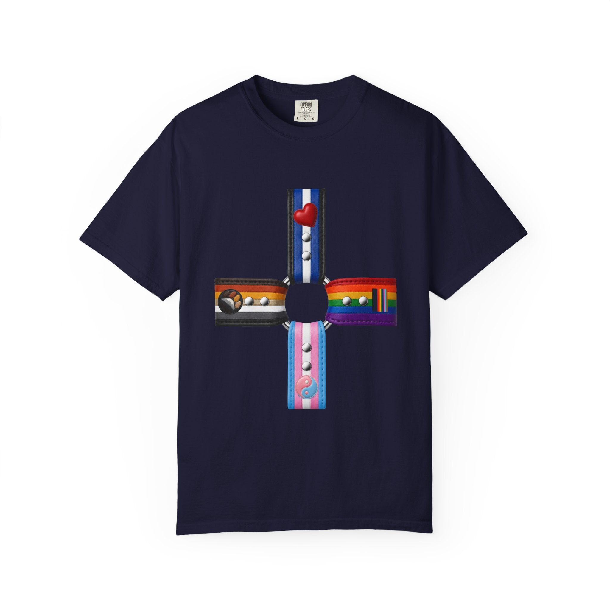 LGBTQ+ Pride Cross T-Shirt — Rainbow Identity Flag Design