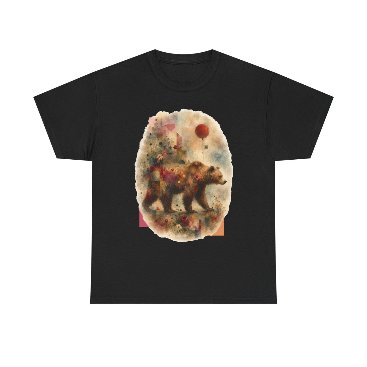 Bear and Balloon T-Shirt — Whimsical Watercolor Forest Bear Graphic Tee
