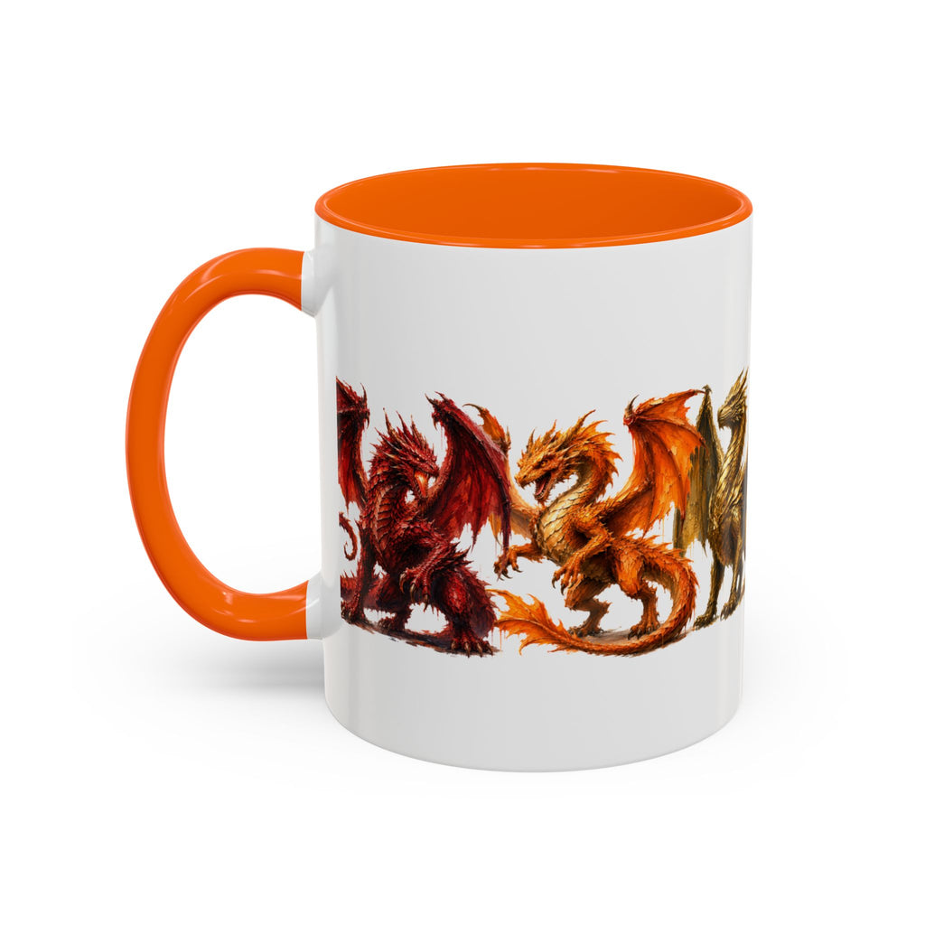 Rainbow Dragon Lineup Accent Coffee Mug — Colorful Fantasy Creature Tea & Coffee Cup